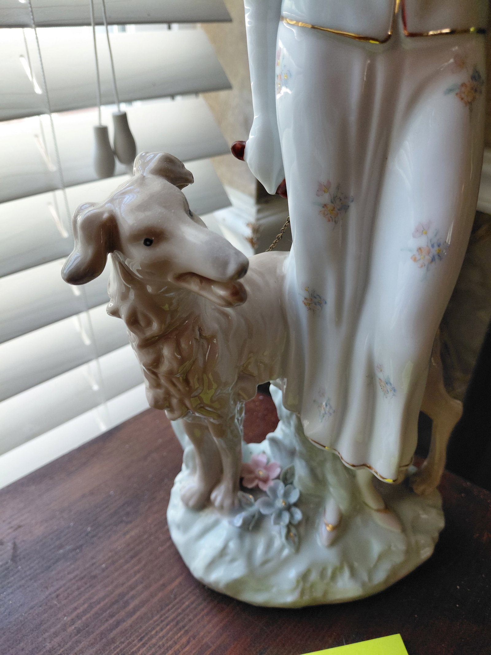 Large Porcelain Statue Woman walking Dog - 5