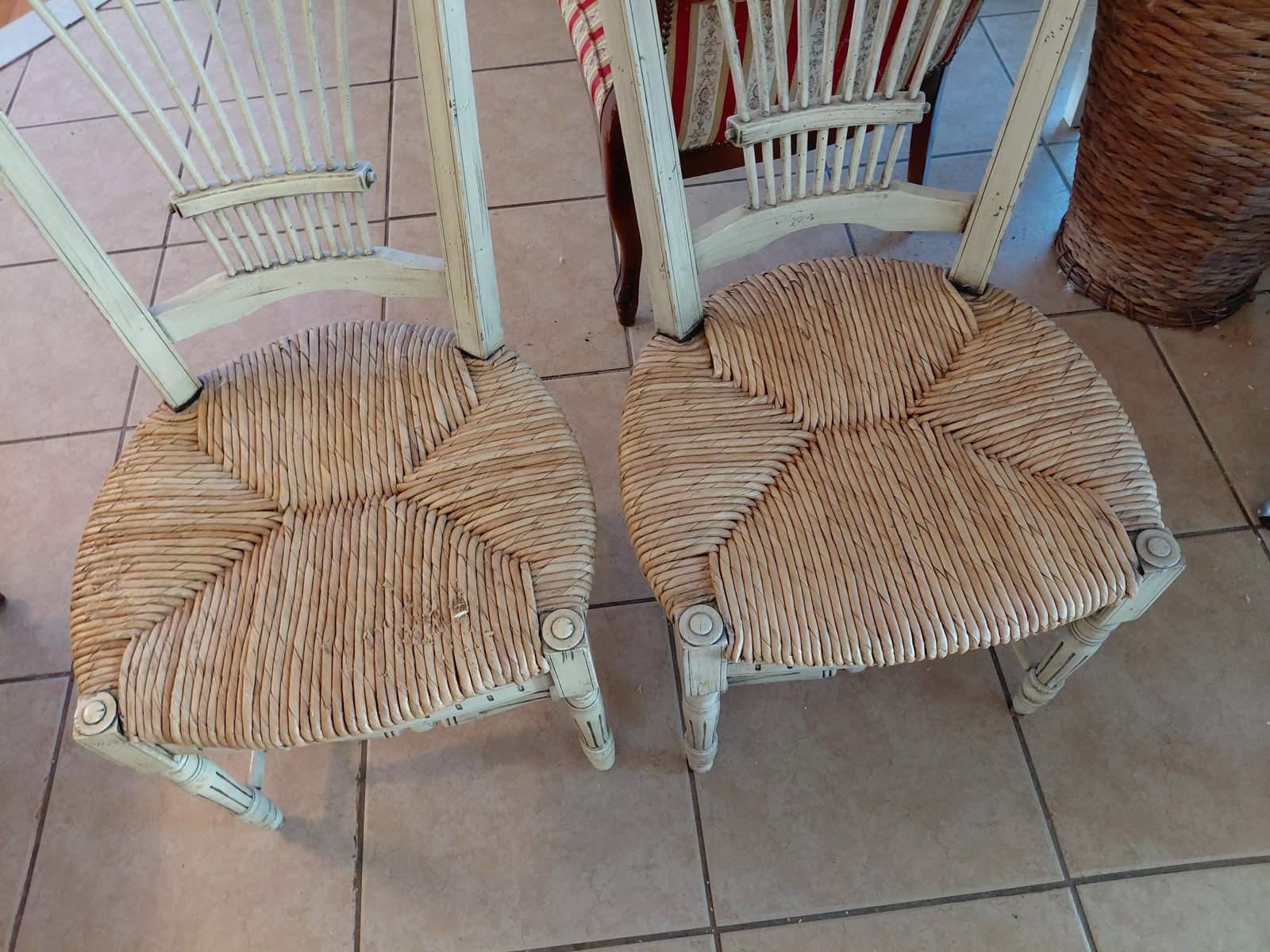 Pair of French Country Style Chairs with Woven seats/ as seen - 3