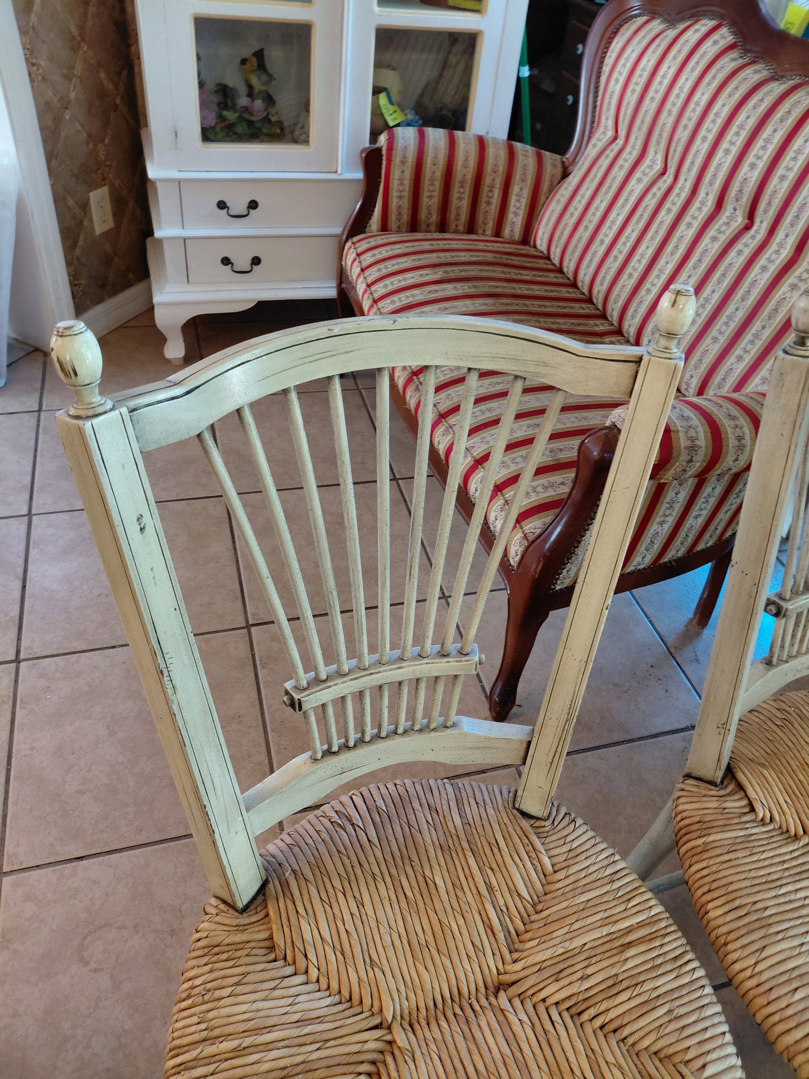 Pair of French Country Style Chairs with Woven seats/ as seen - 4