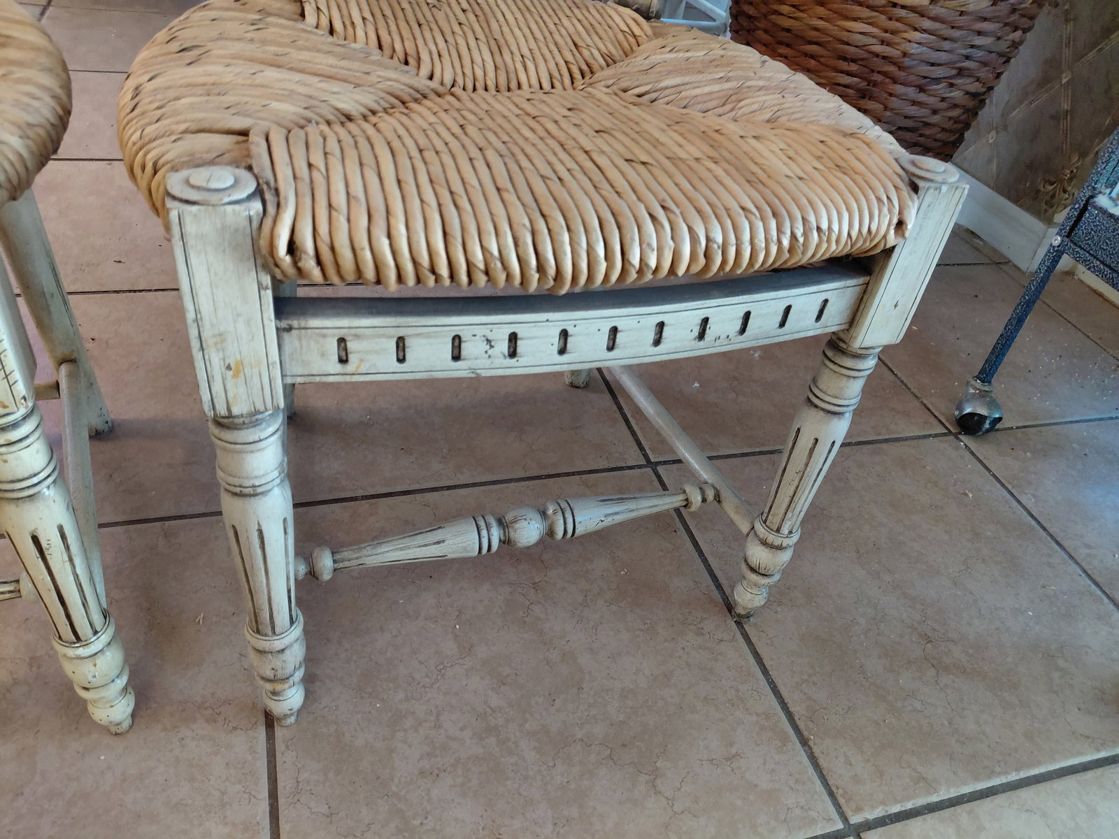 Pair of French Country Style Chairs with Woven seats/ as seen - 6