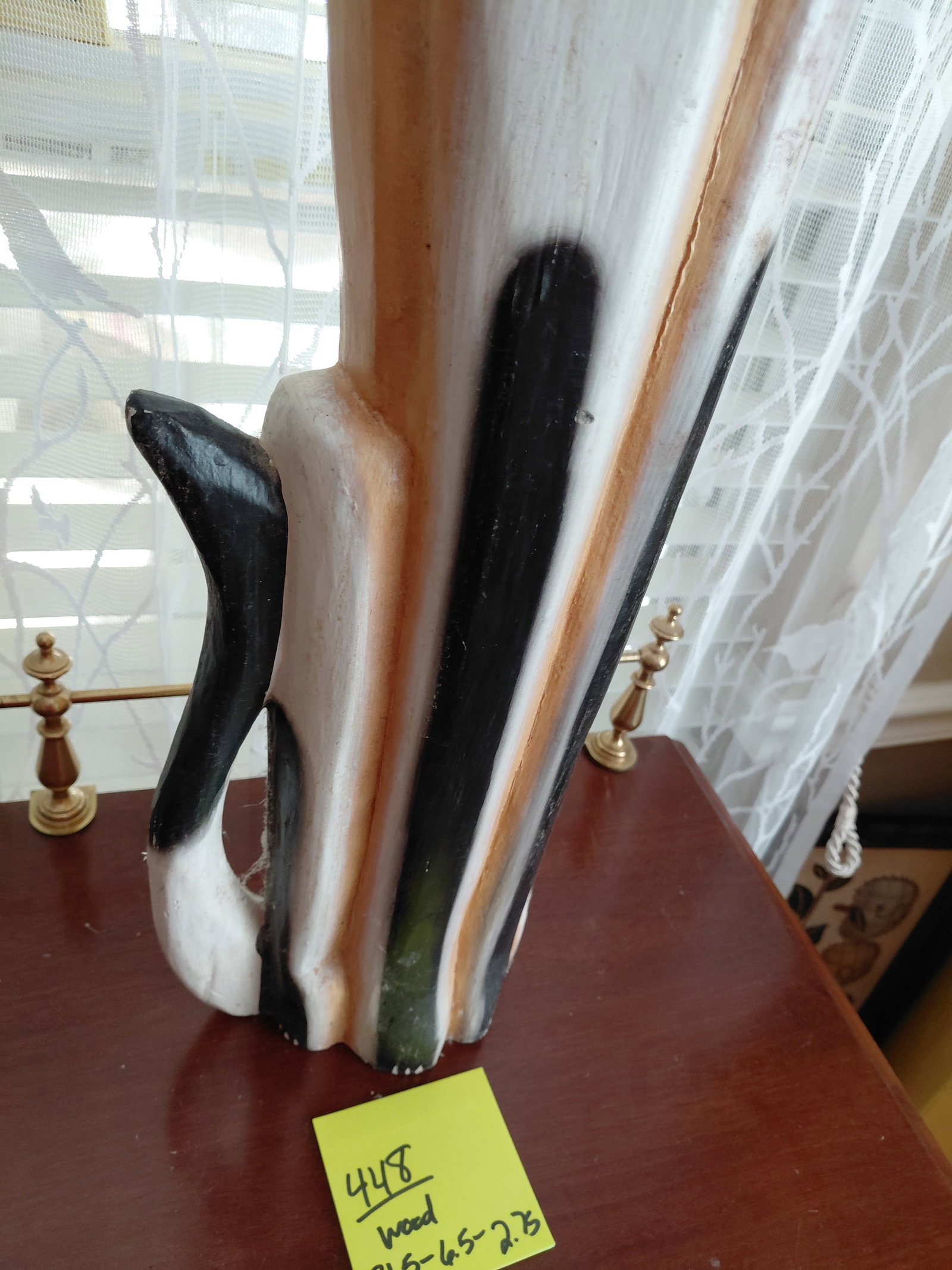 Large Painted Carved Wood Cat Statue - 4