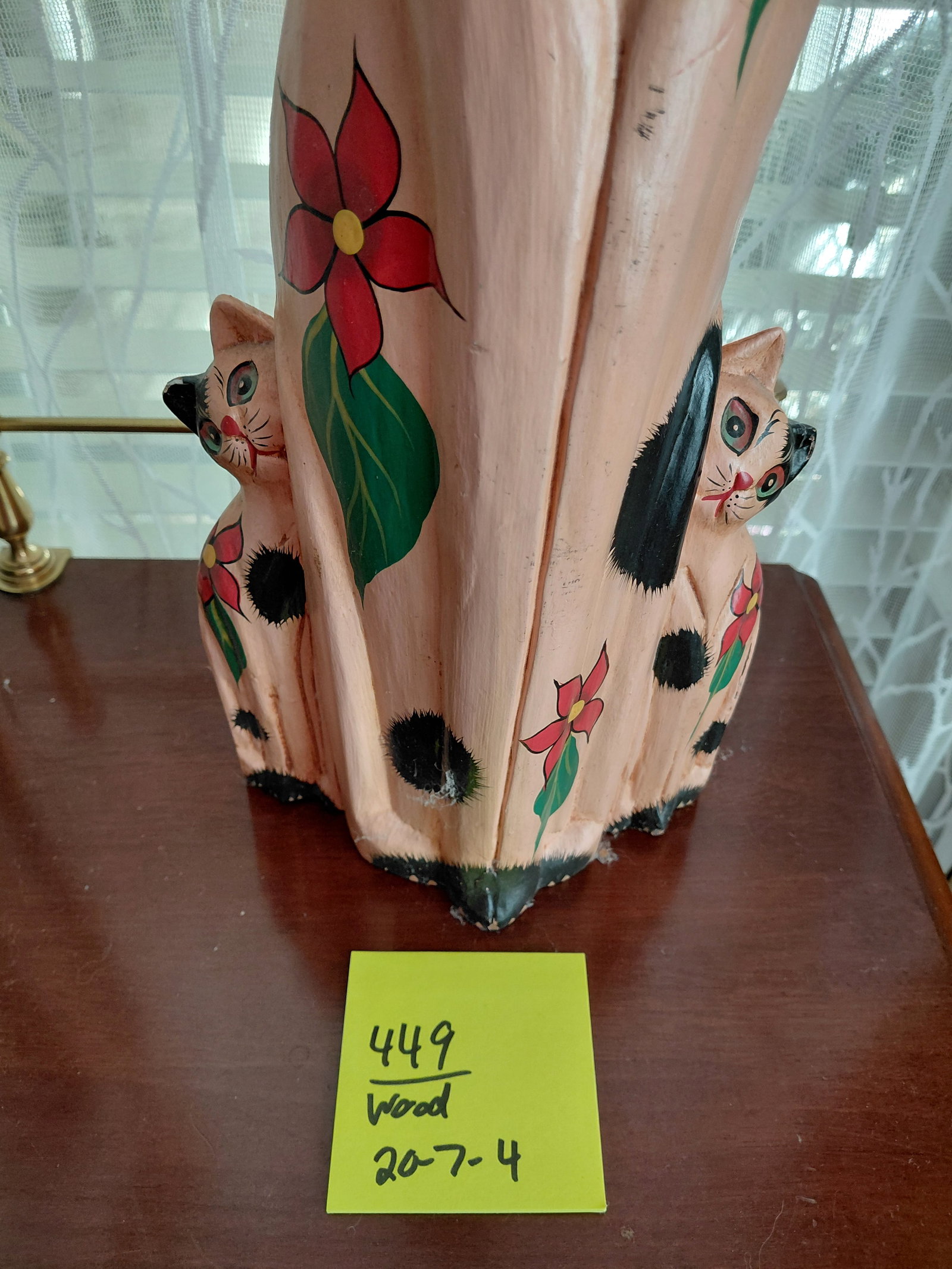 Large Painted Carved Wood Cat Statue - 2