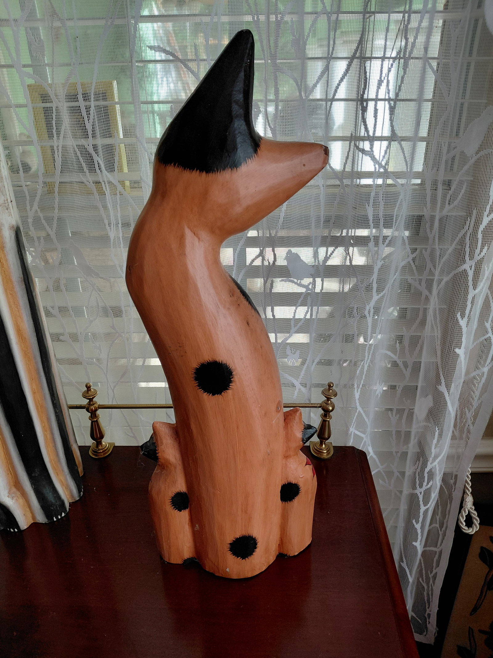 Large Painted Carved Wood Cat Statue - 5