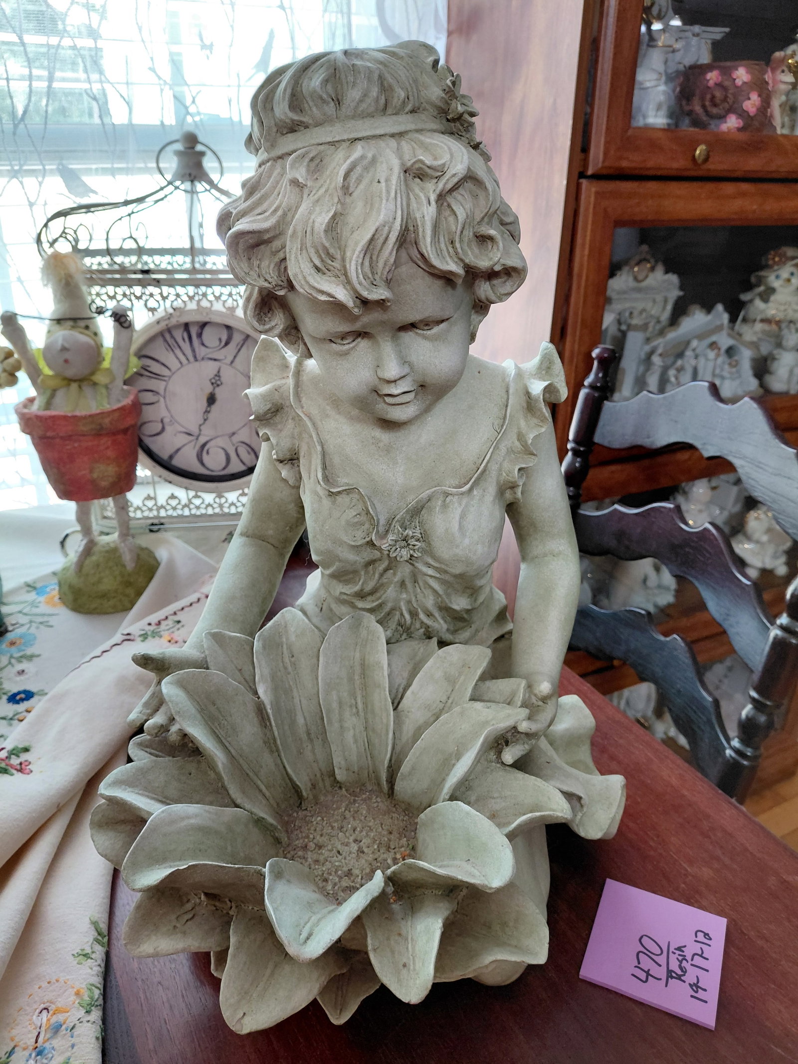 Large Resin Statue Girl with Flower - 4