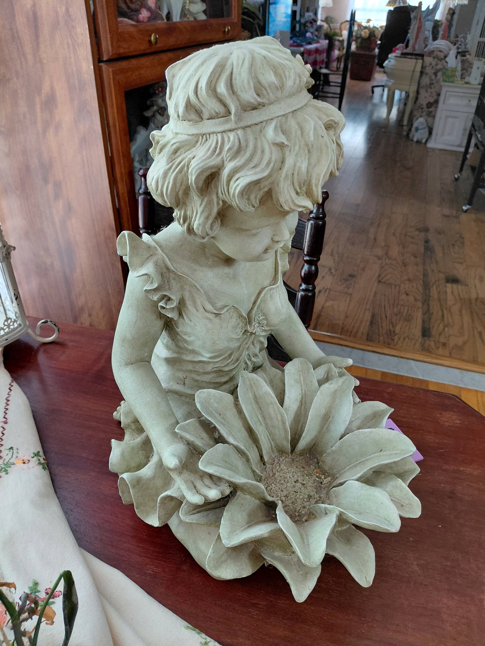 Large Resin Statue Girl with Flower - 5