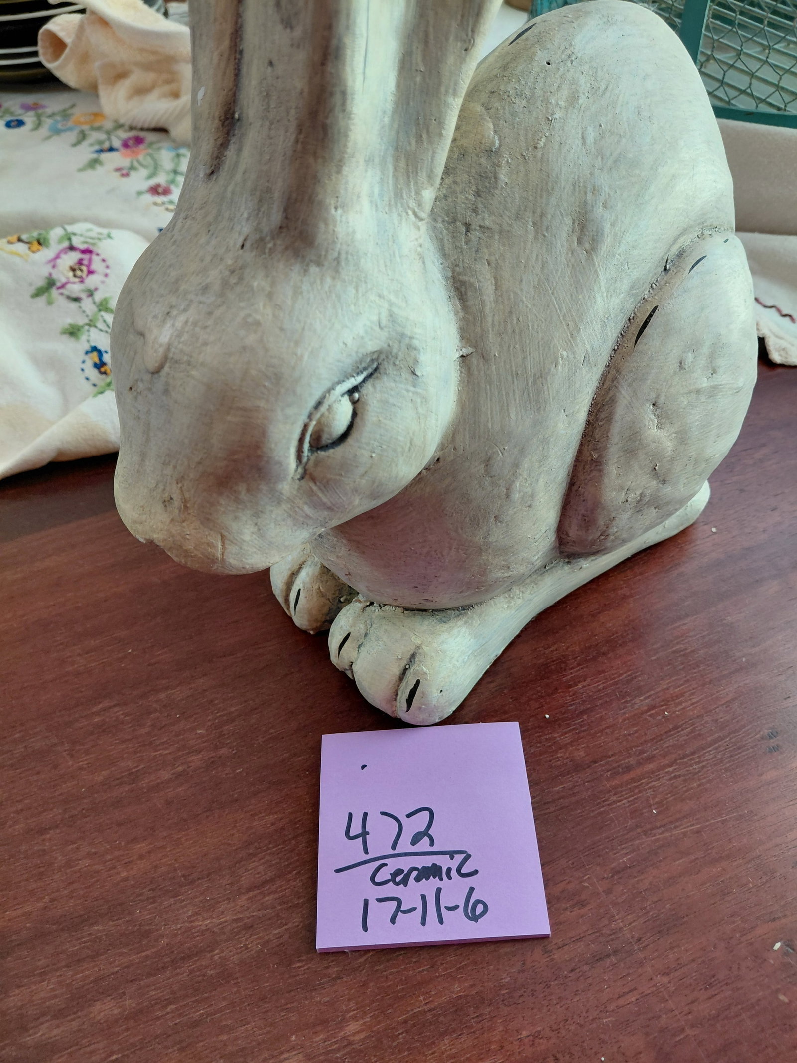 Large Ceramic Long Earred Rabbit Statue - 2