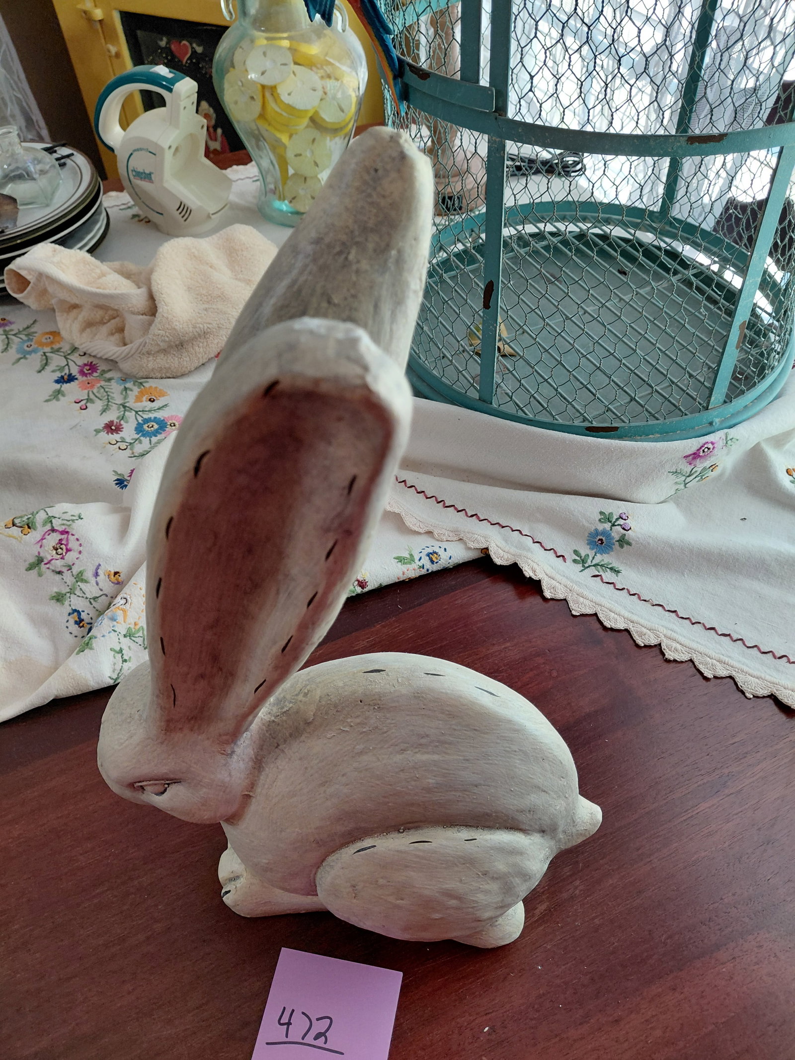 Large Ceramic Long Earred Rabbit Statue - 4