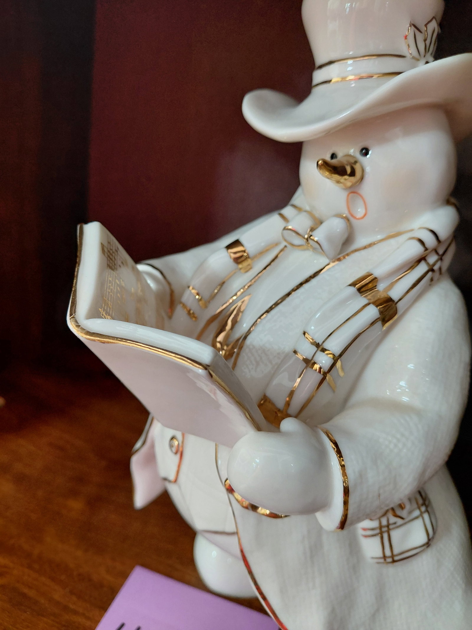 Large Porcelain Singing Snowman Statue - 4