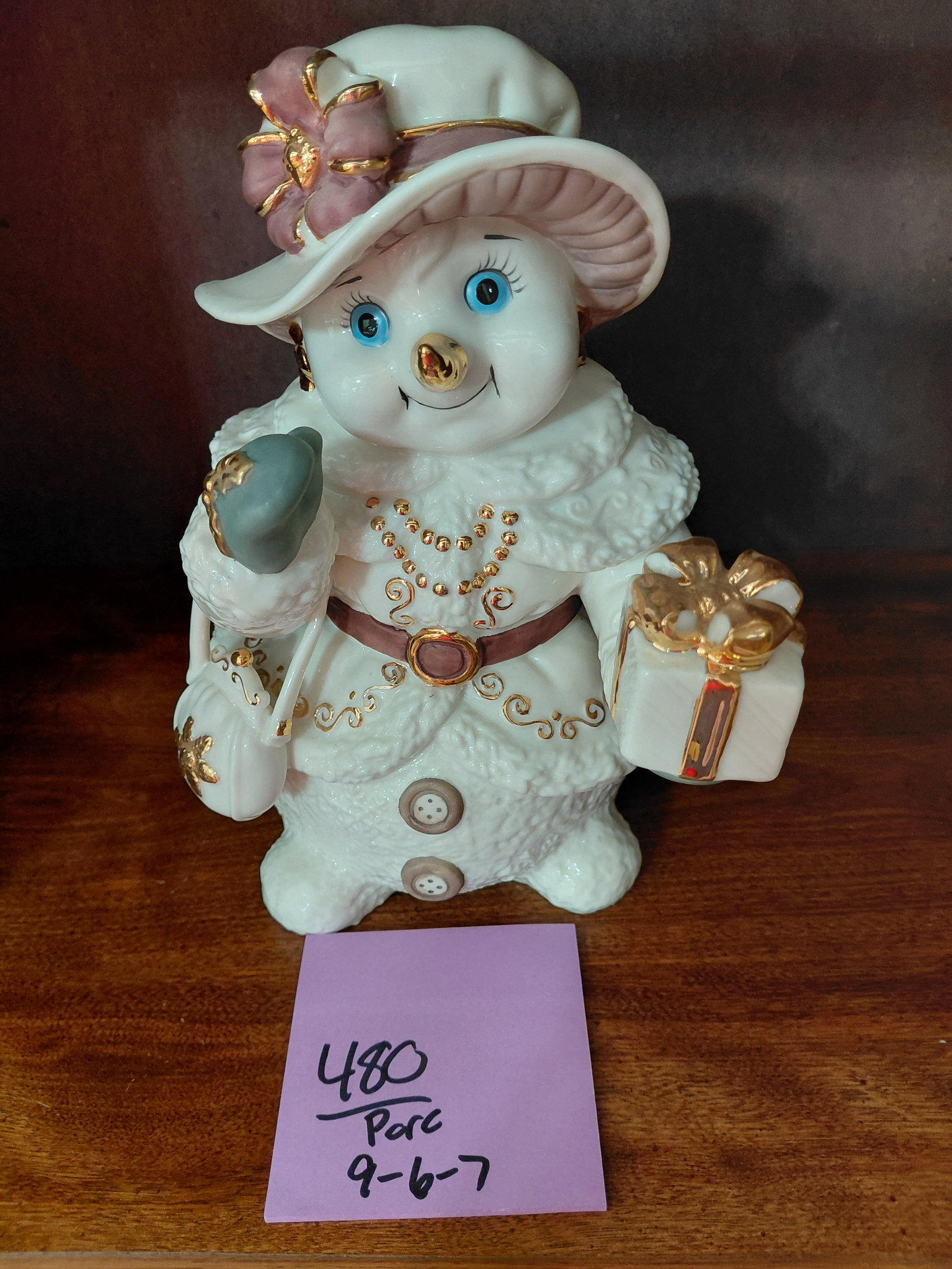 Large Porcelain Shopping Snow Woman Statue - 2
