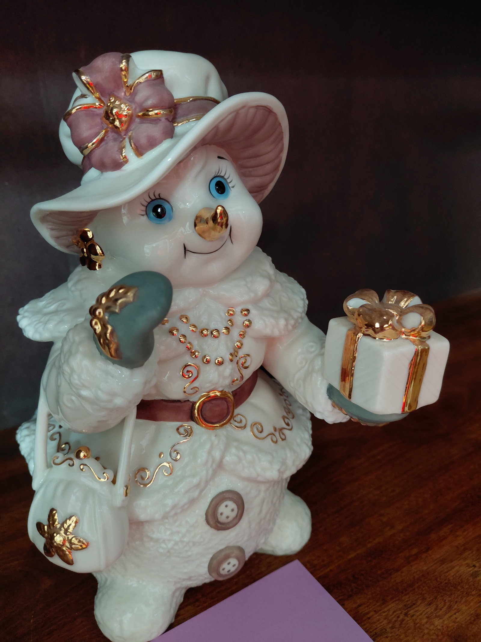 Large Porcelain Shopping Snow Woman Statue - 4