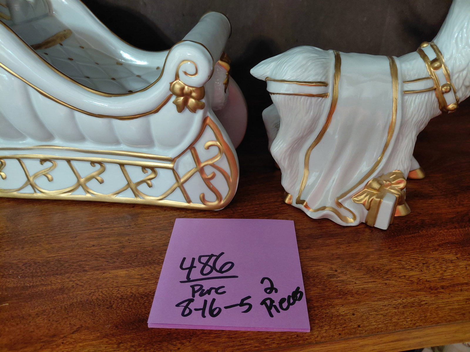 Large Porcelain 2 Piece Santa Sleigh and Reindeer - 2