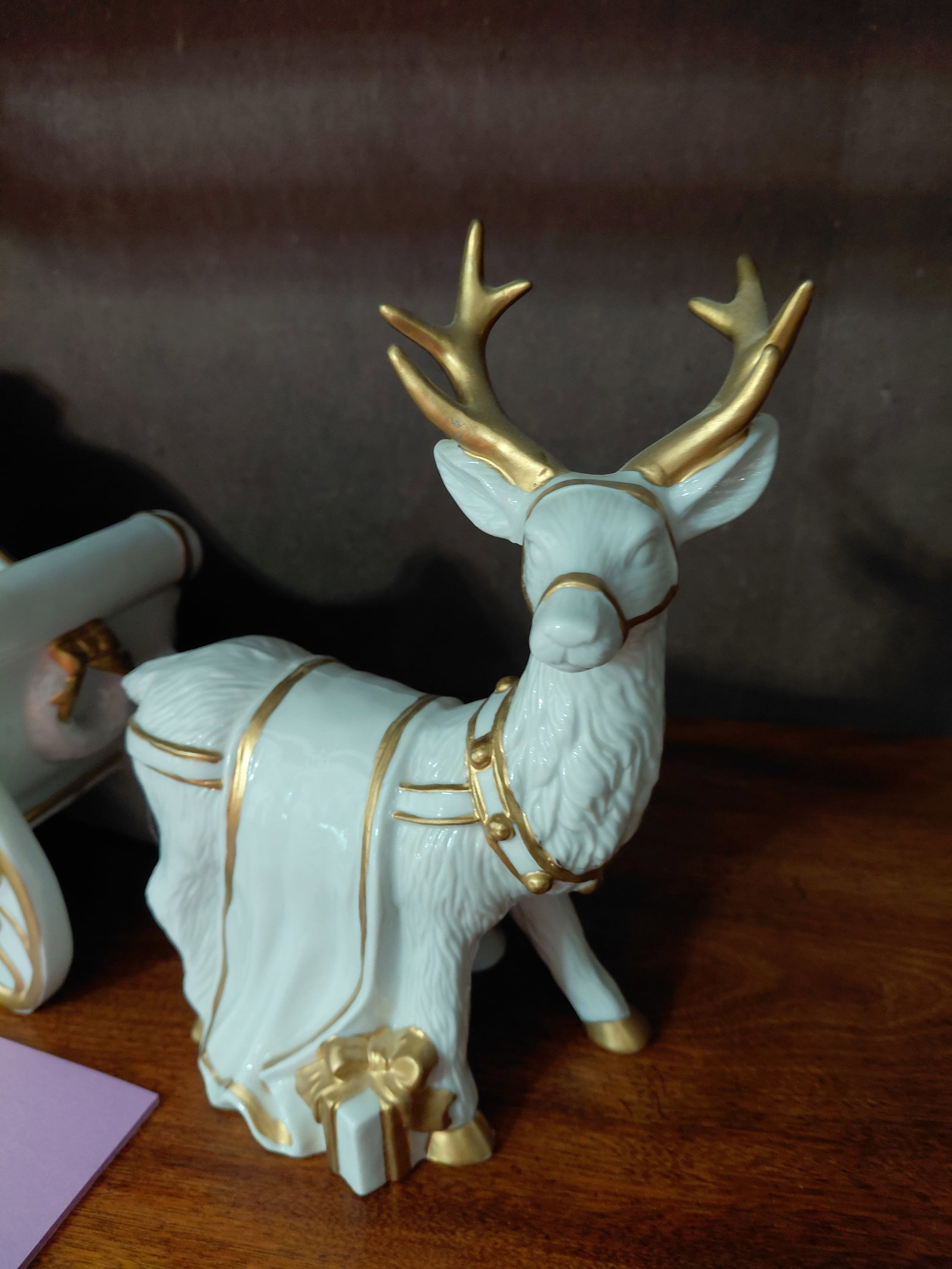 Large Porcelain 2 Piece Santa Sleigh and Reindeer - 3