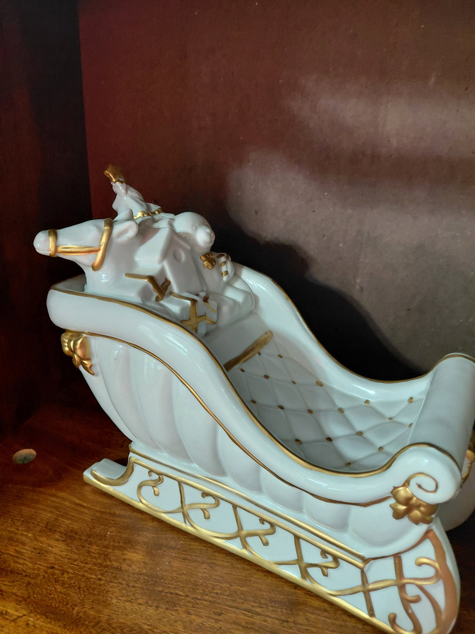 Large Porcelain 2 Piece Santa Sleigh and Reindeer - 4