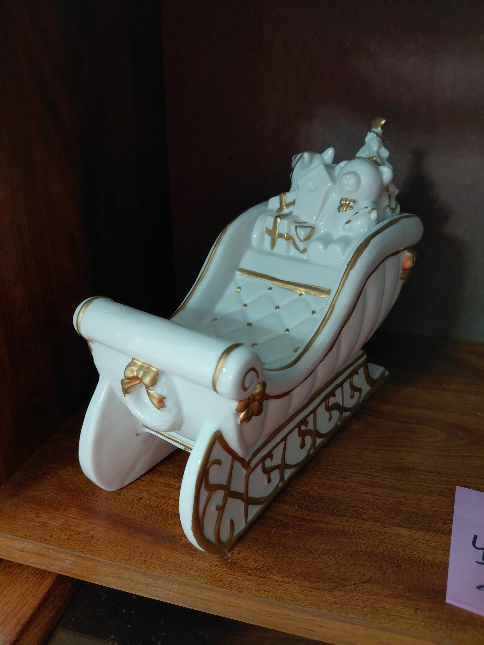Large Porcelain 2 Piece Santa Sleigh and Reindeer - 6