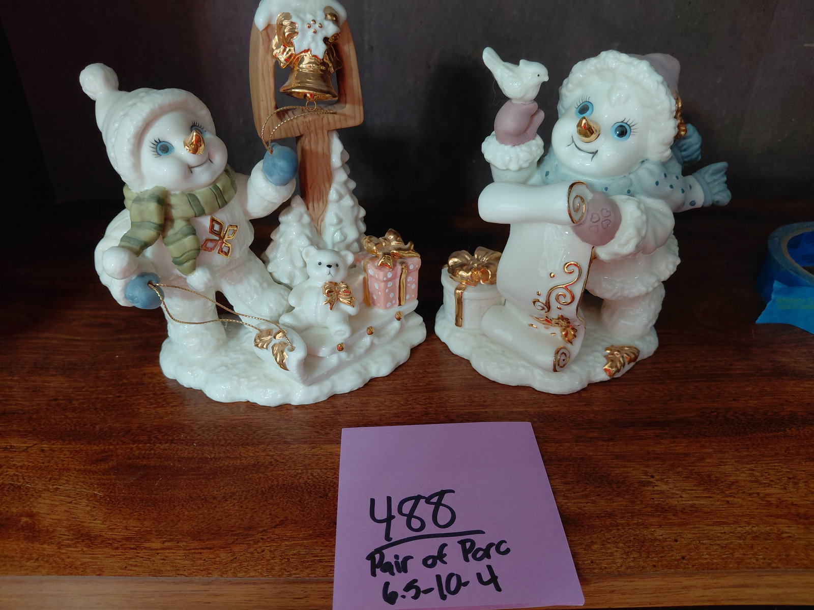 Large Porcelain Pair of Snowman & Woman Statues - 2