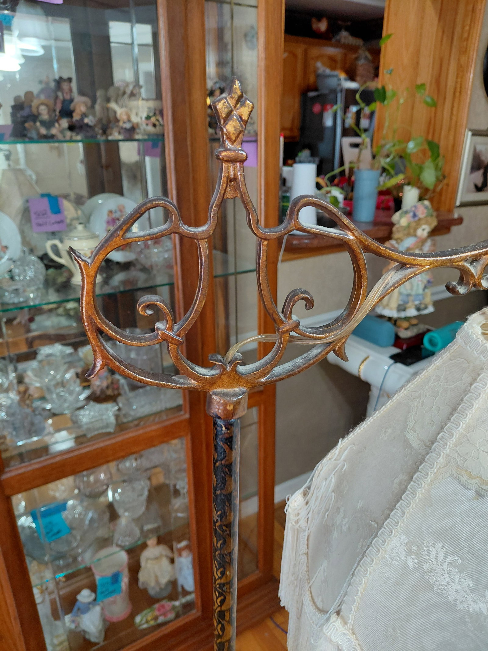 Vintage Metal Floor Lamp with Ornate Shade / as seen - 3