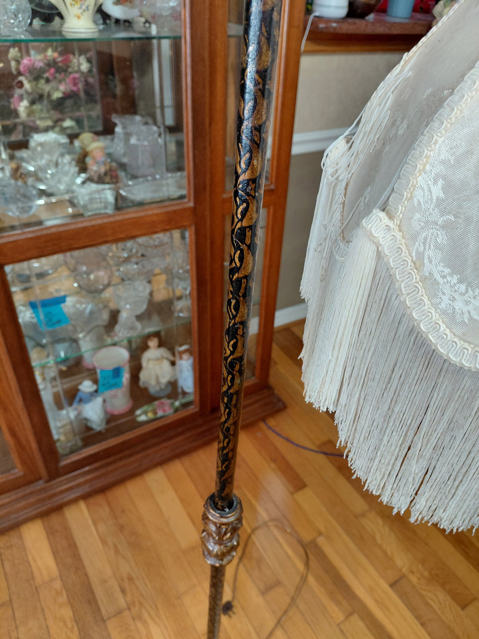 Vintage Metal Floor Lamp with Ornate Shade / as seen - 4
