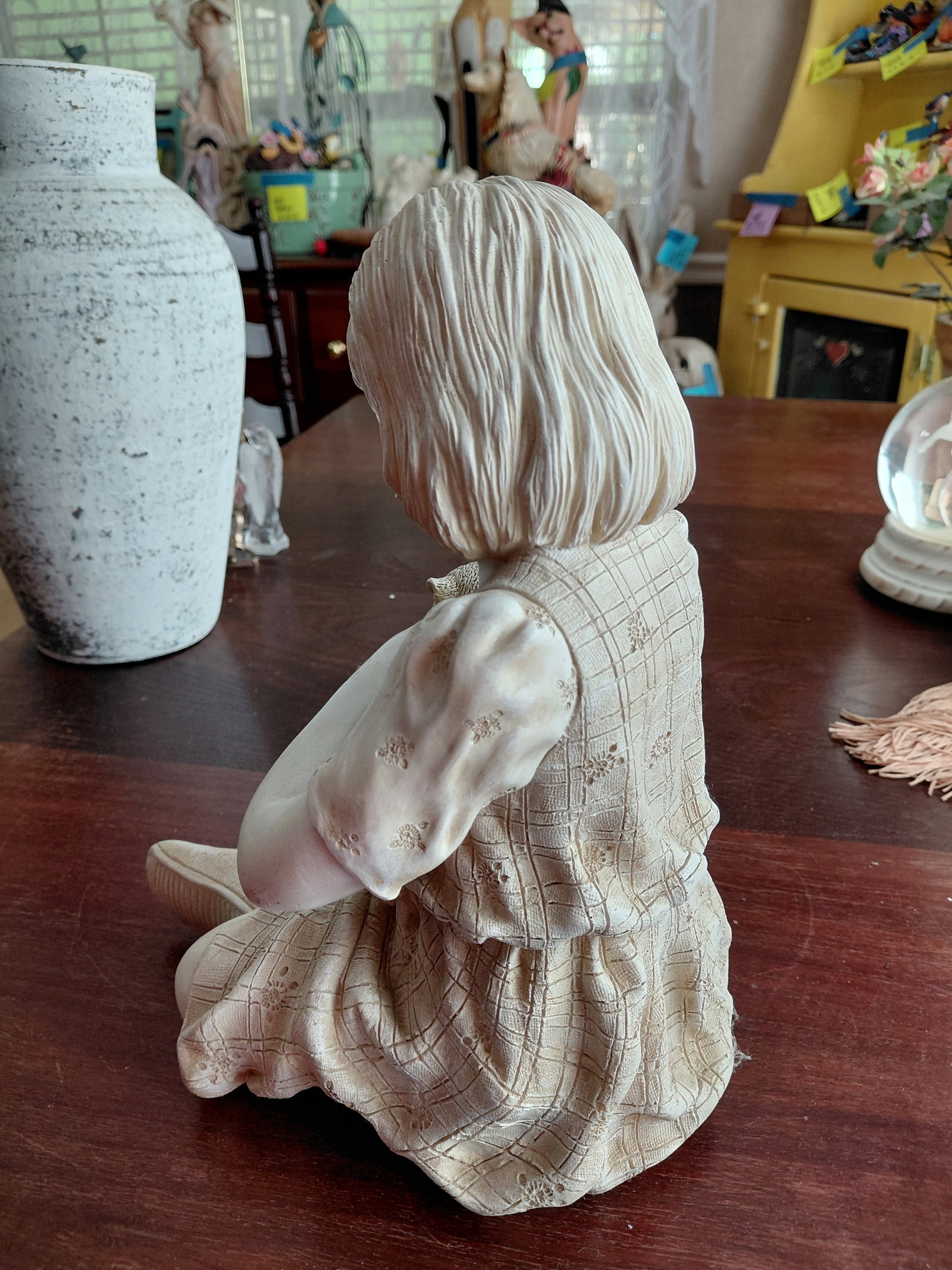 Large Resin Statue Girl with Kitten - 5