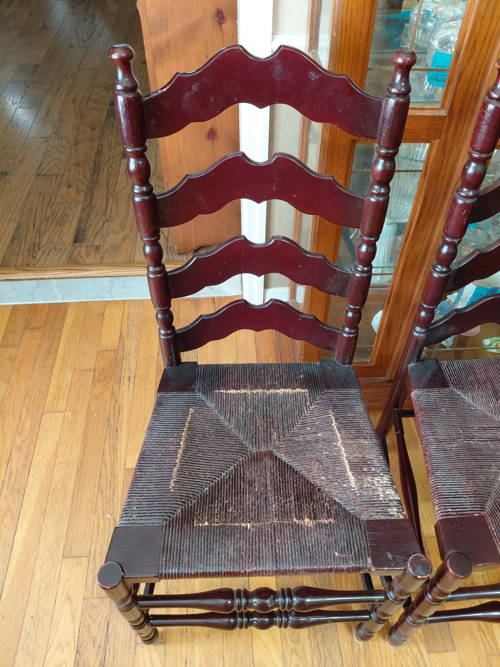 Set of 4 Vintage Ladder Back Chairs with Woven Seats / condition issues as seen - 4