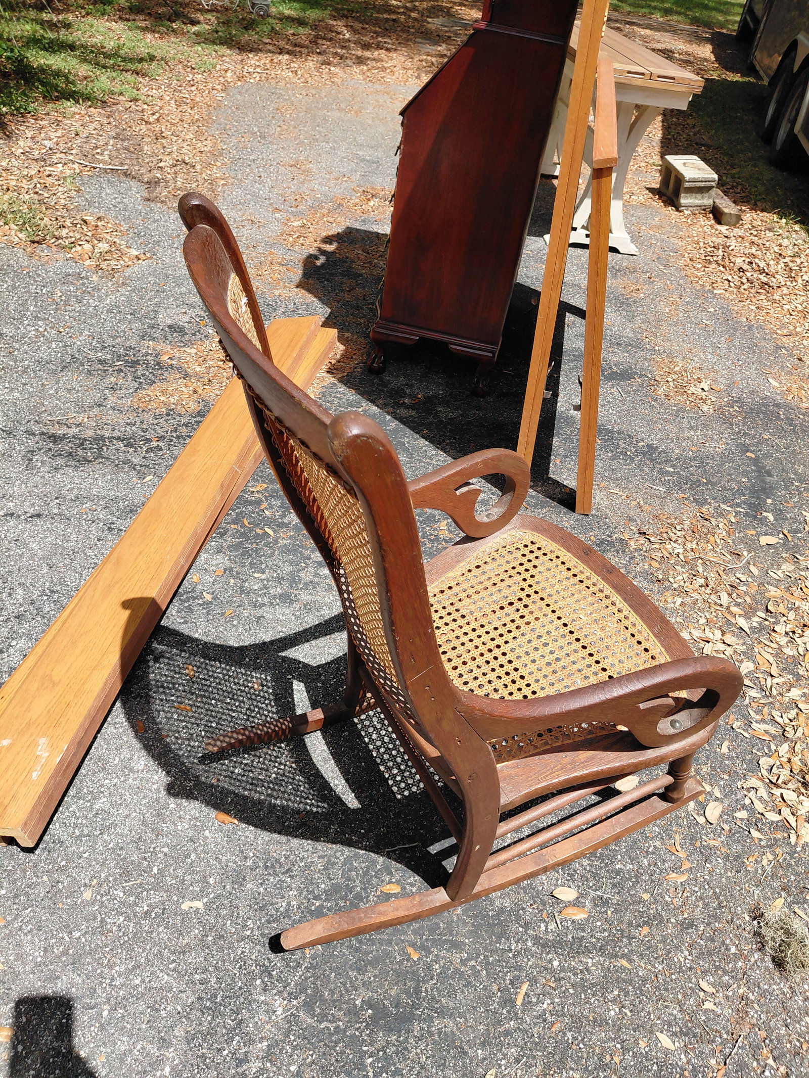 Vintage Rocker with Can Back and Seat - 4