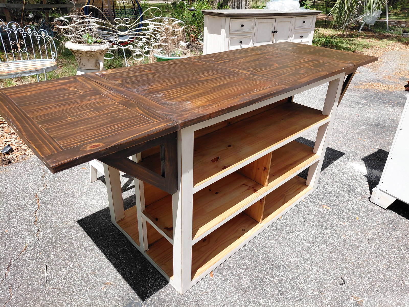 Rustic Kitchen Island with bar stools and drop leaves / condition issue as seen - 3