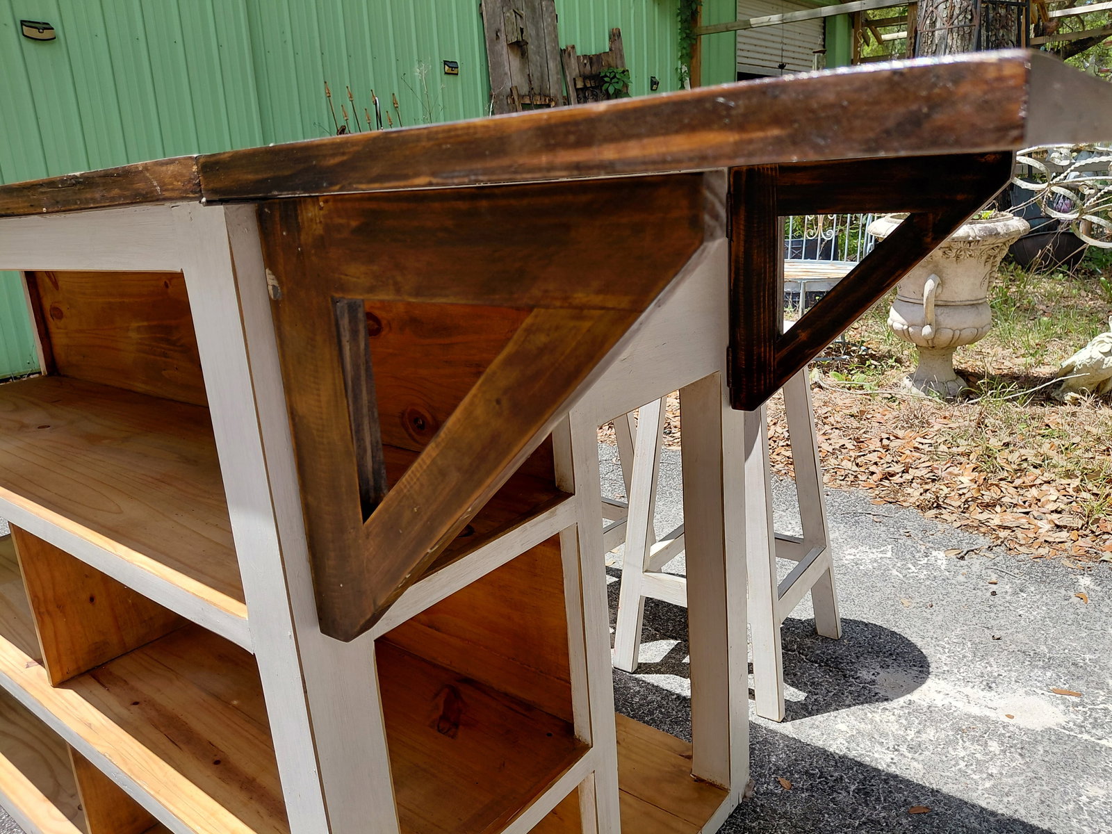 Rustic Kitchen Island with bar stools and drop leaves / condition issue as seen - 5