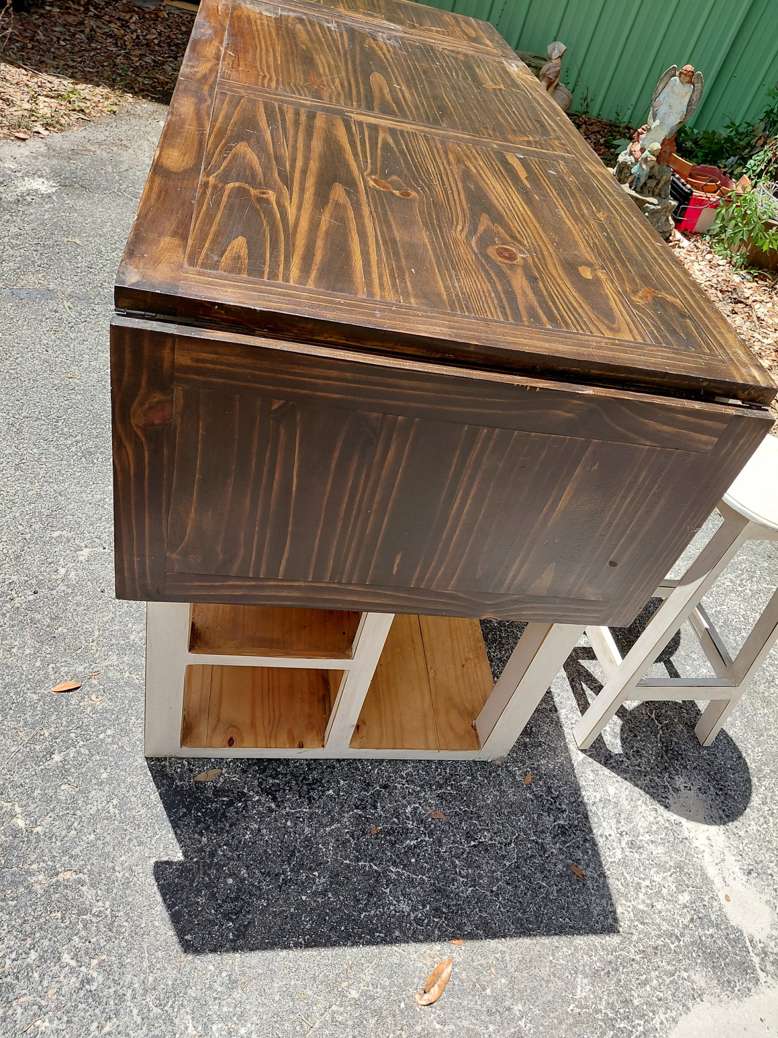 Rustic Kitchen Island with bar stools and drop leaves / condition issue as seen - 6
