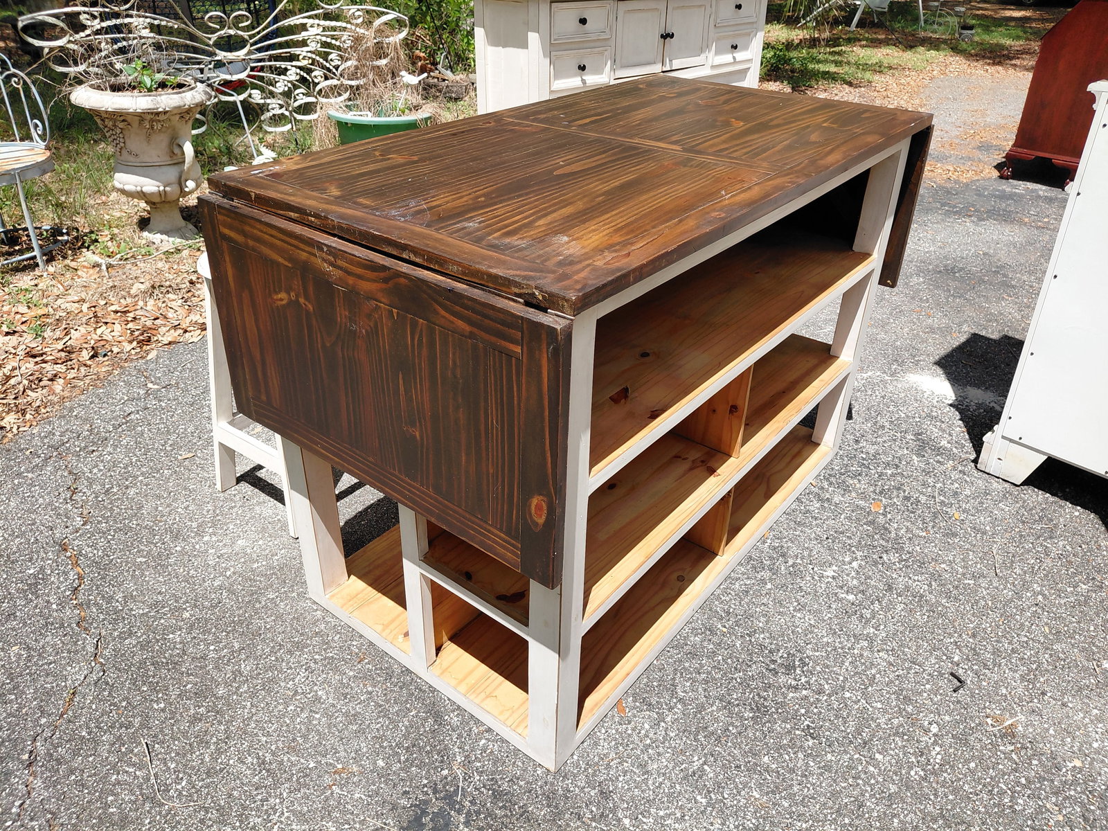 Rustic Kitchen Island with bar stools and drop leaves / condition issue as seen - 7