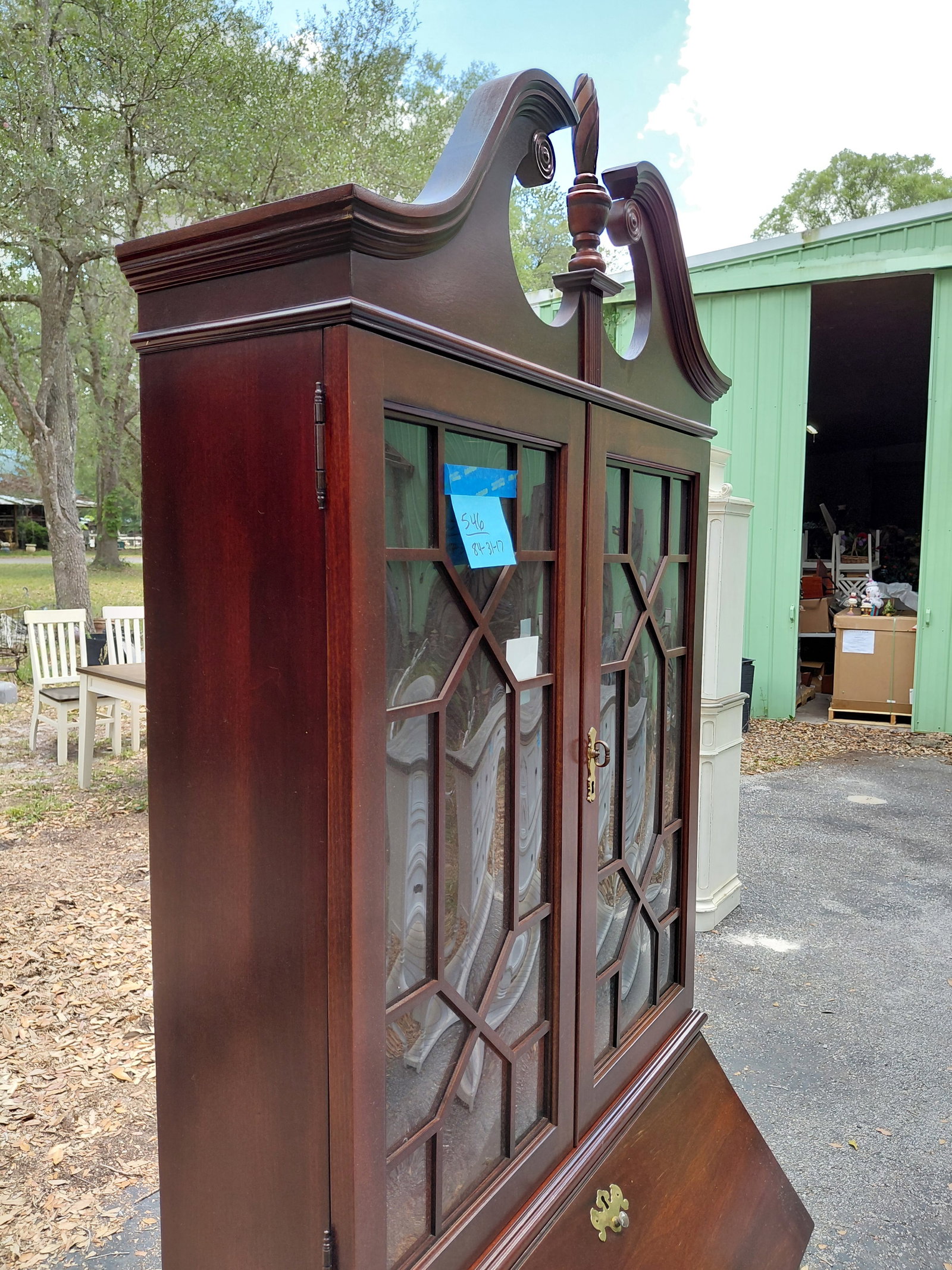 Contemporary Mahogany Secretary /we have key/ missing one knob and upper shelves as seen - 11