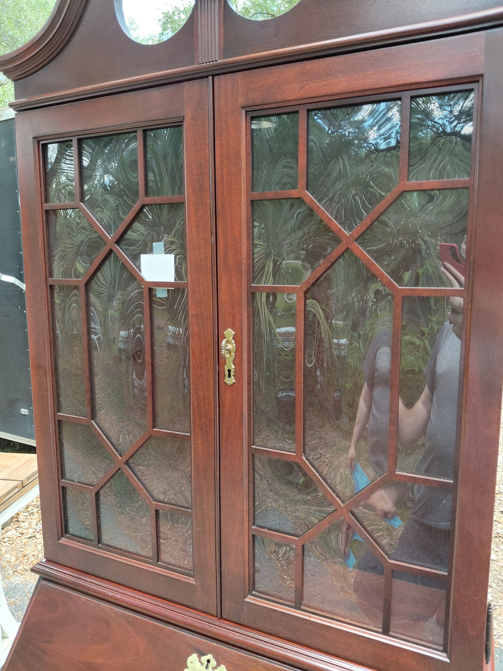 Contemporary Mahogany Secretary /we have key/ missing one knob and upper shelves as seen - 3