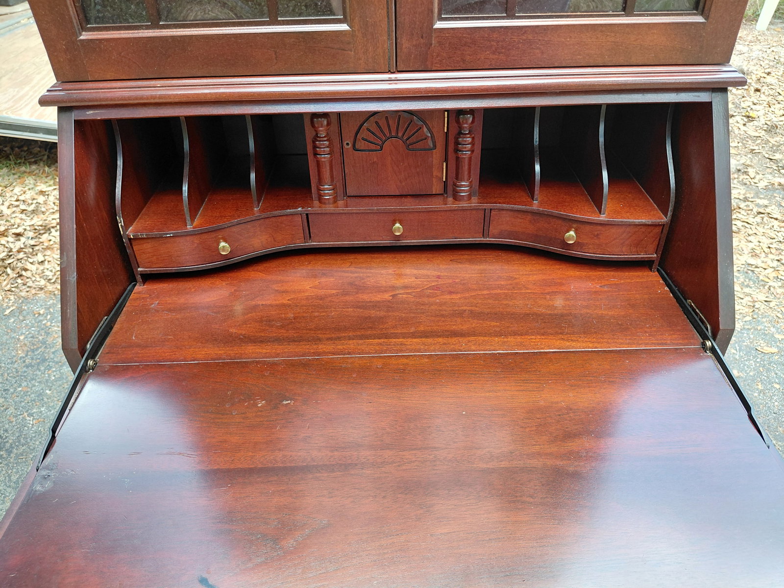 Contemporary Mahogany Secretary /we have key/ missing one knob and upper shelves as seen - 6