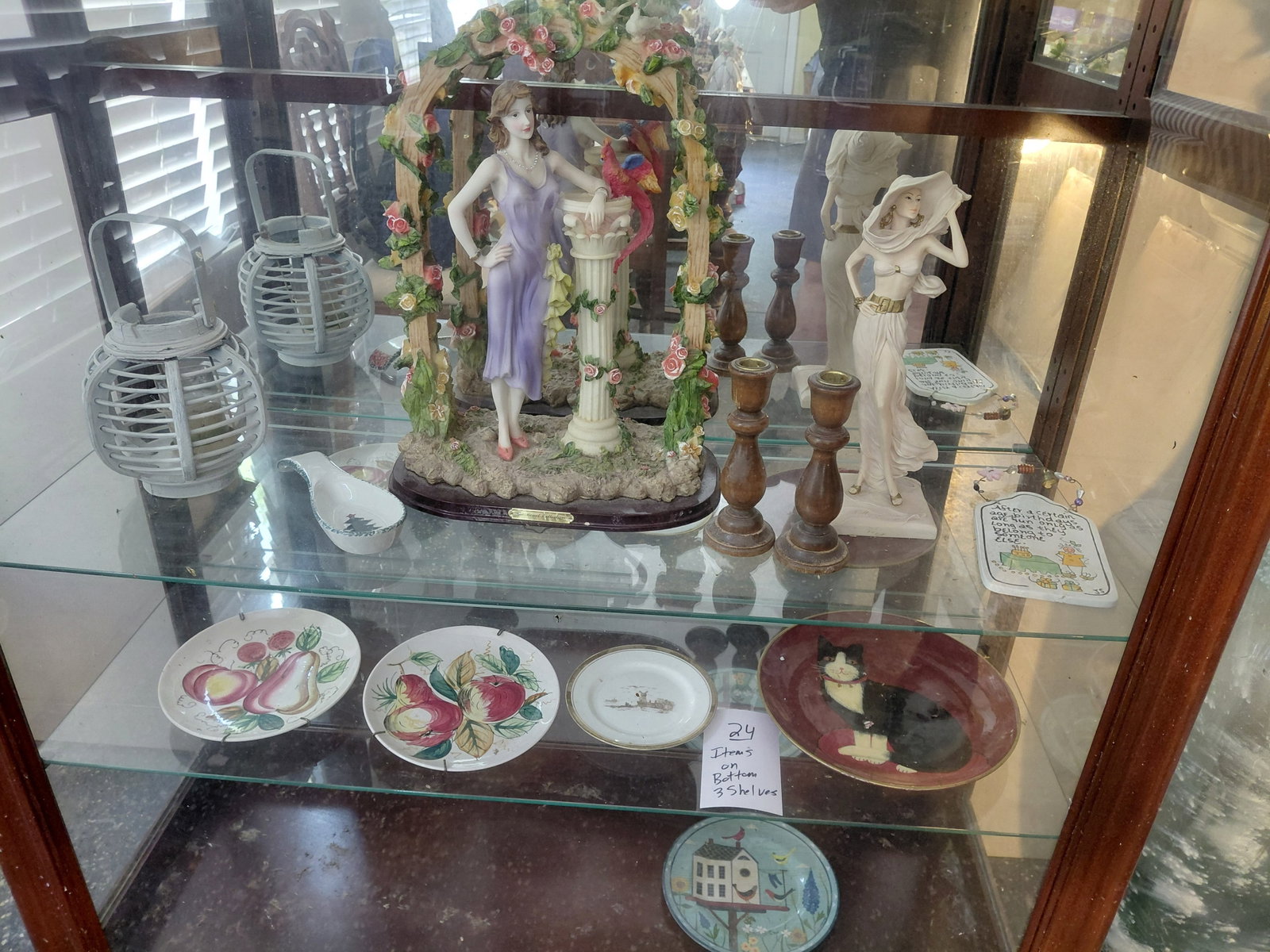 Contents of bottom 3 shelves/ large resin statue, figurines, china, etc (1 of 12)