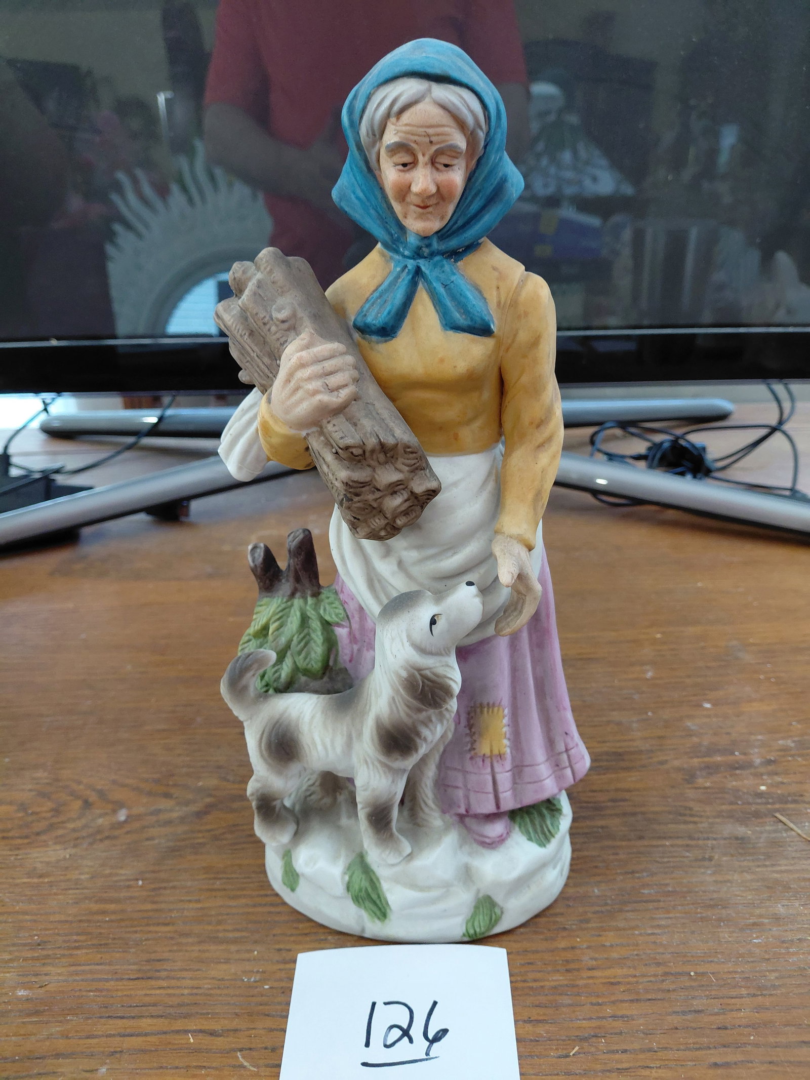 Large Porcelain Statue Woman with Dog (1 of 4)