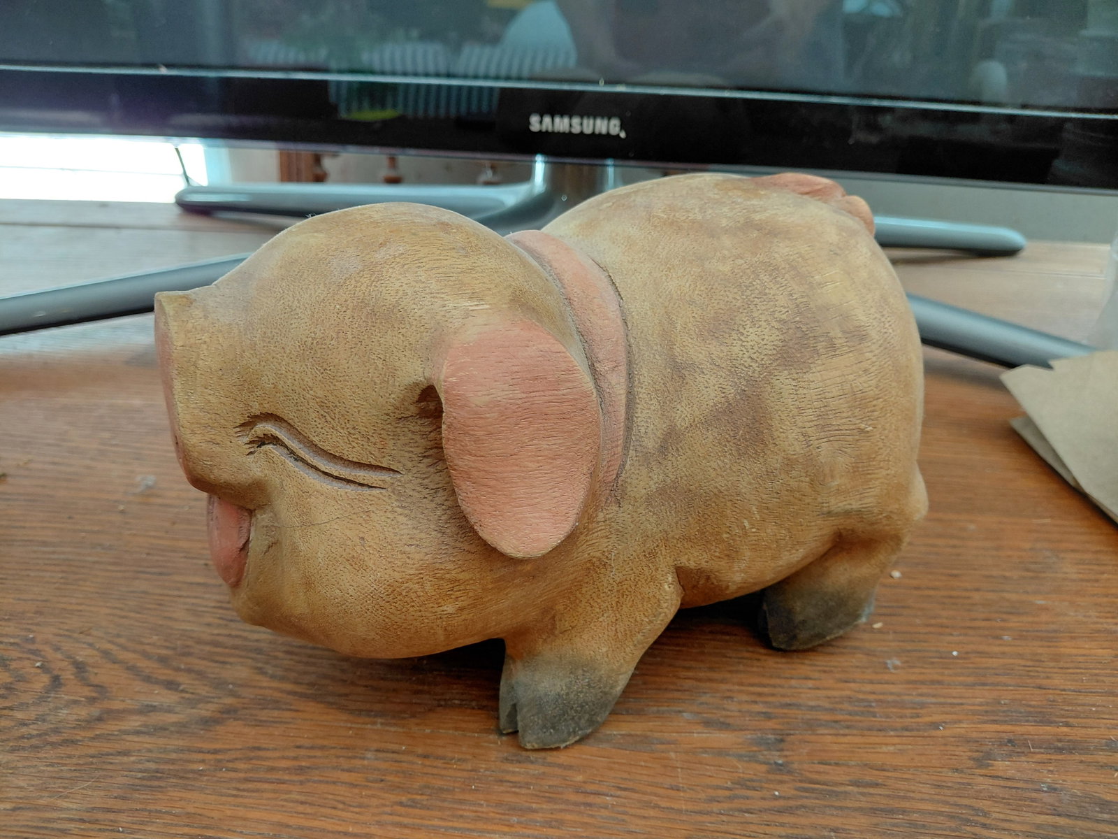 Unique Carved Wood Pig Statue: Unique Carved Wood Pig Statue