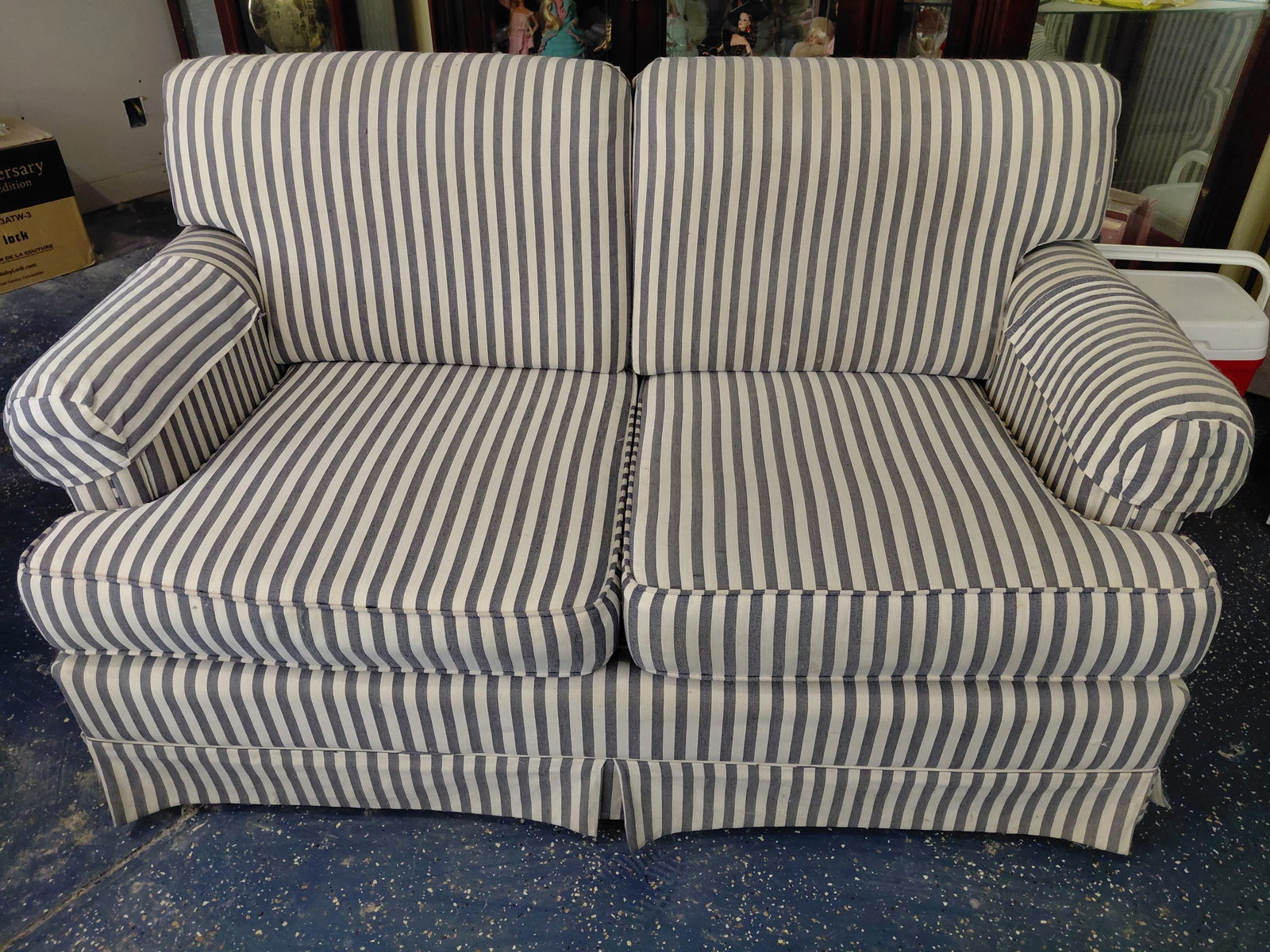 Striped Upholstered Love Seat: Striped Upholstered Love Seat