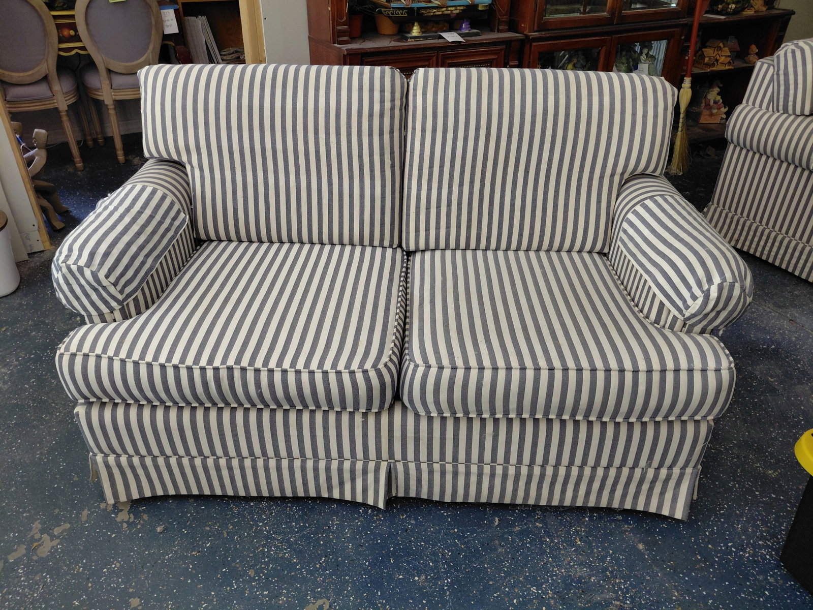 Striped Upholstered Love Seat: Striped Upholstered Love Seat
