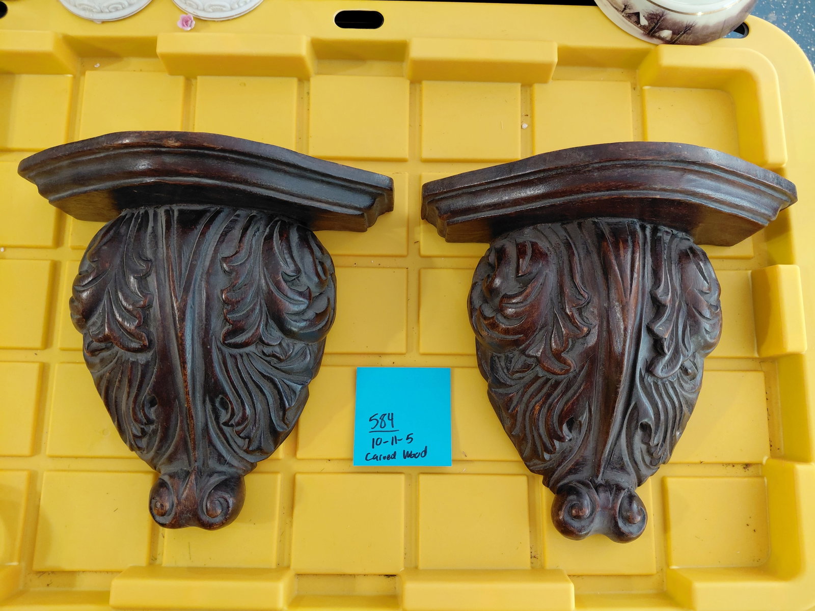 Pair of Carved Wood Wall Sconce Shelves (1 of 5)