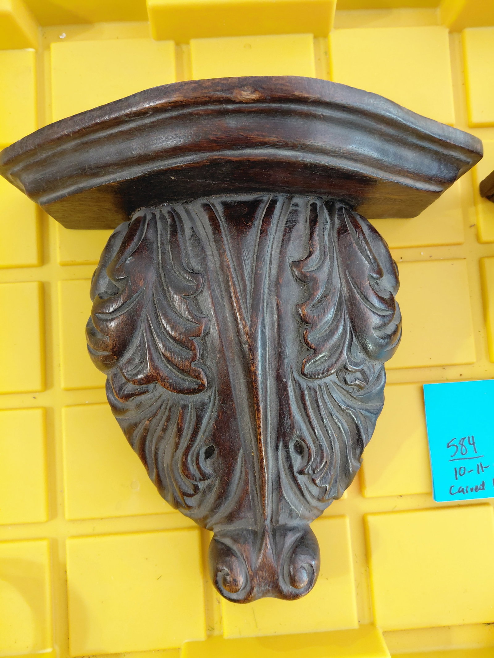 Pair of Carved Wood Wall Sconce Shelves - 2