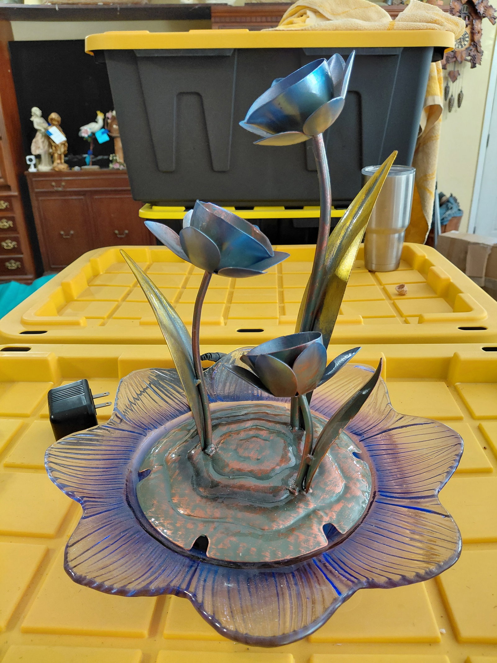 NEW Glass and Metal Table Top Waterfall / Untested: NEW Glass and Metal Table Top Waterfall / Untested