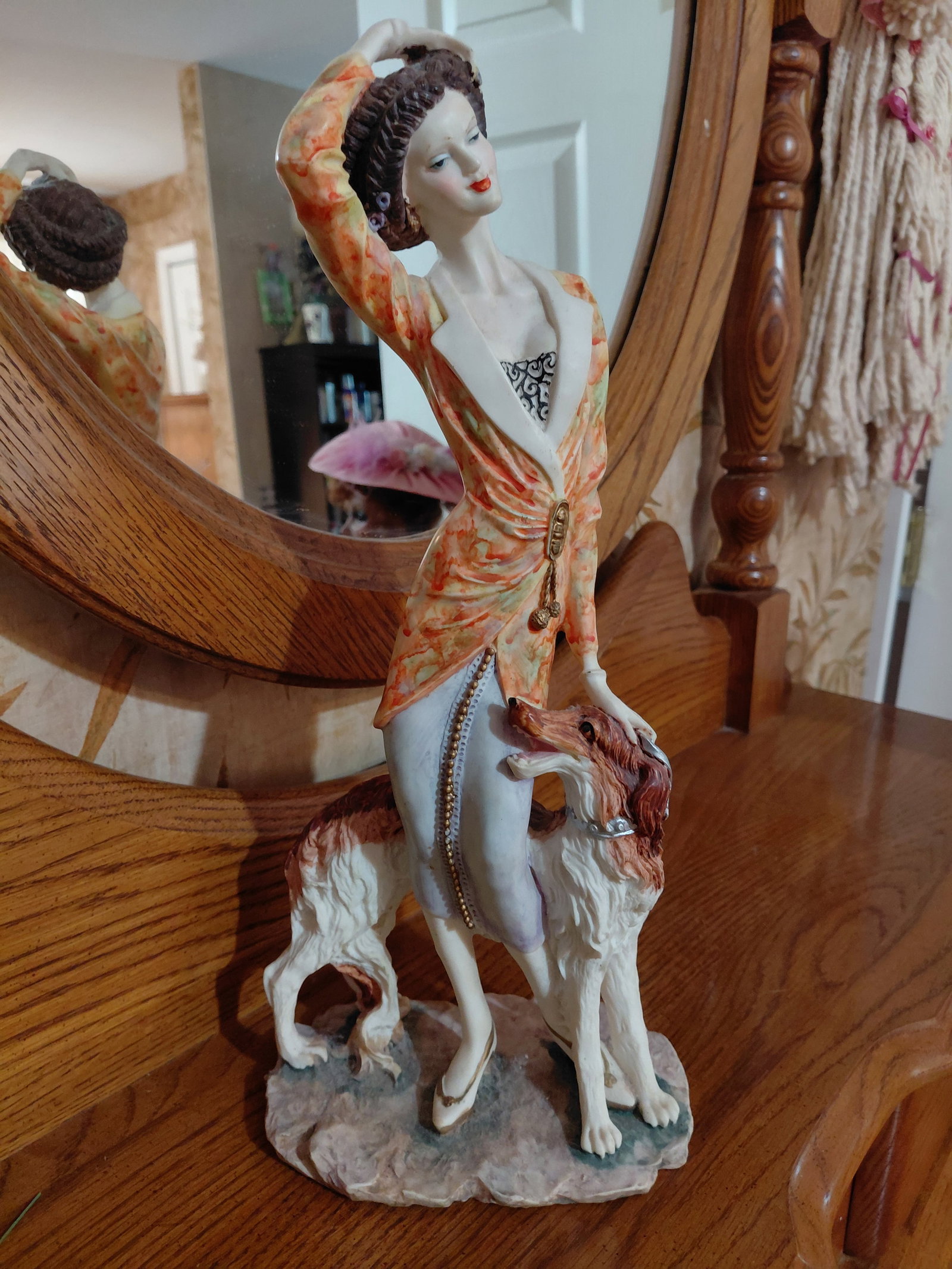 Large Resin Statue Woman with Dog: Large Resin Statue Woman with Dog