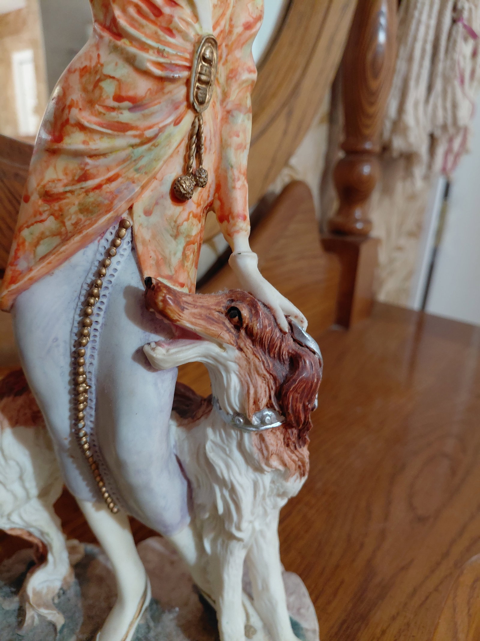 Large Resin Statue Woman with Dog - 3
