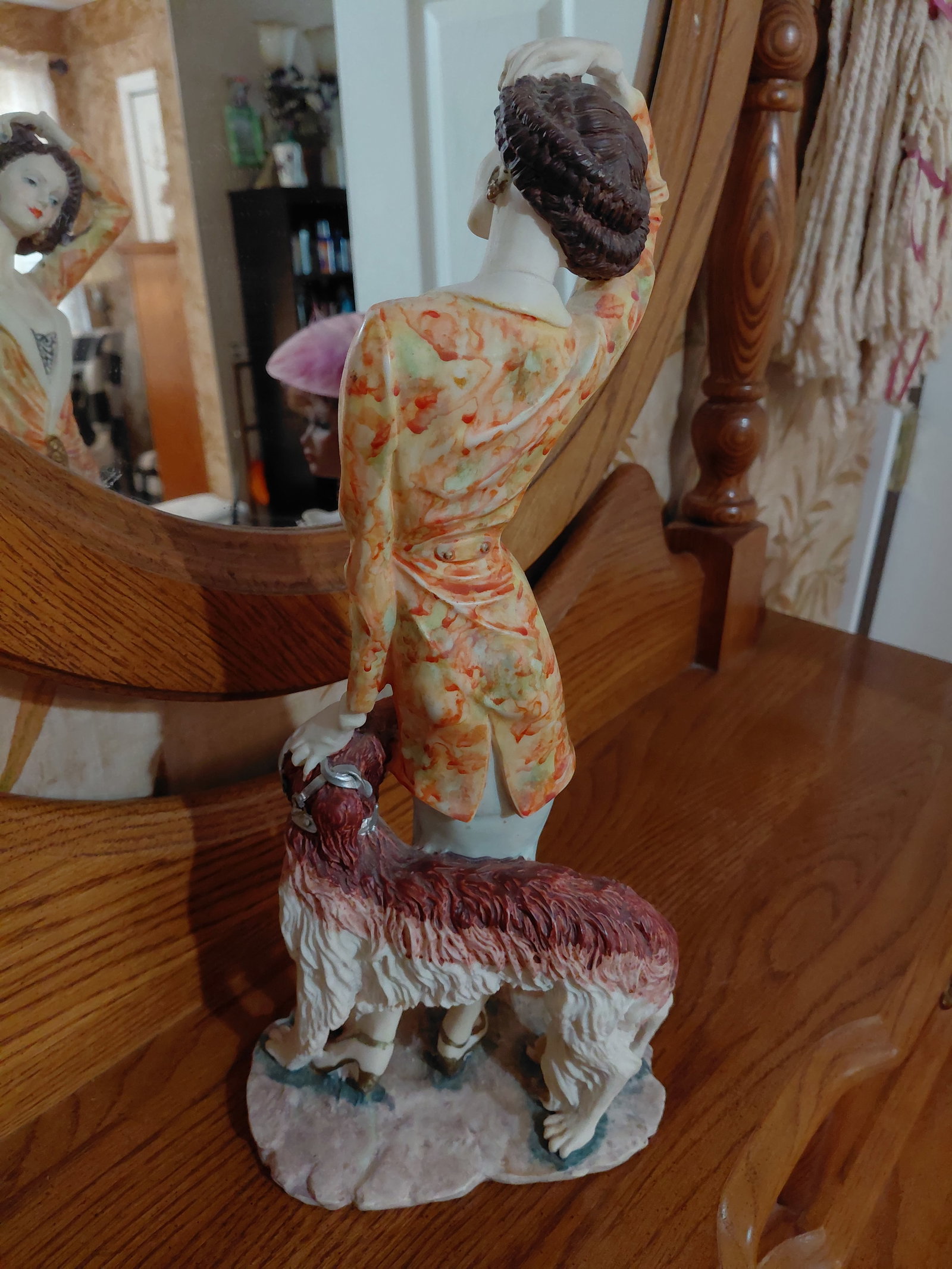 Large Resin Statue Woman with Dog - 5