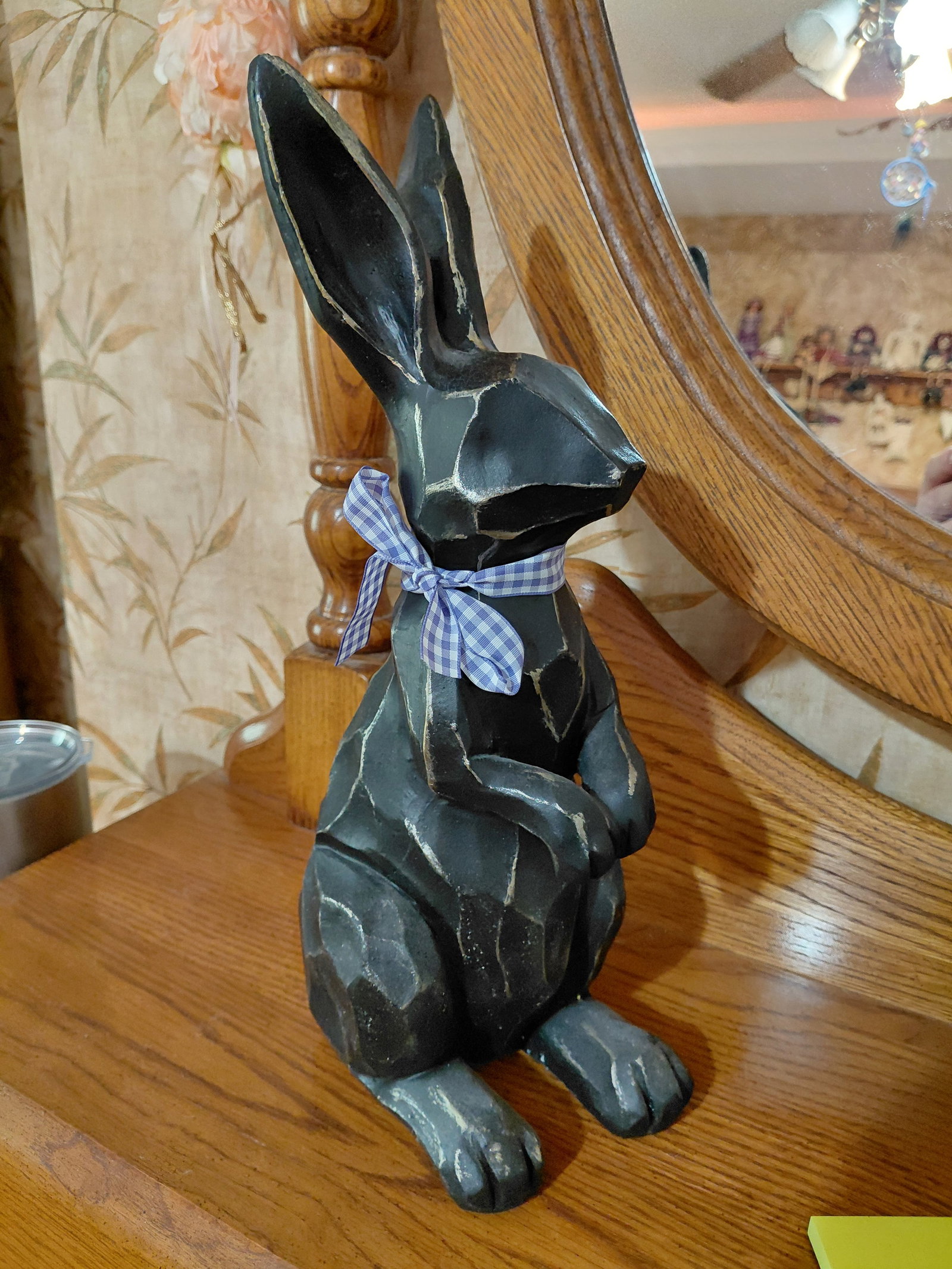 Large Black Resin Bunny Rabbit Statue (1 of 4)