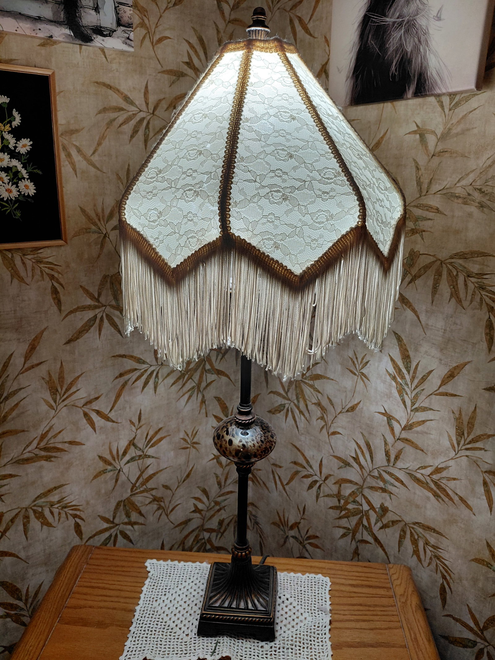 Large Ornate Metal and Glass Parlor Lamp (1 of 8)