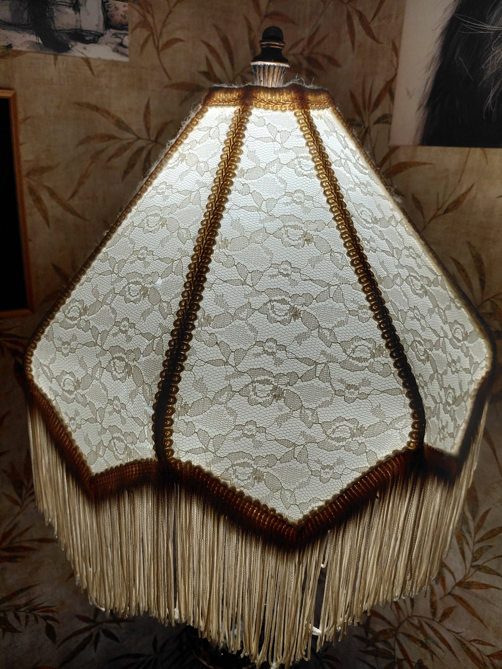 Large Ornate Metal and Glass Parlor Lamp - 4