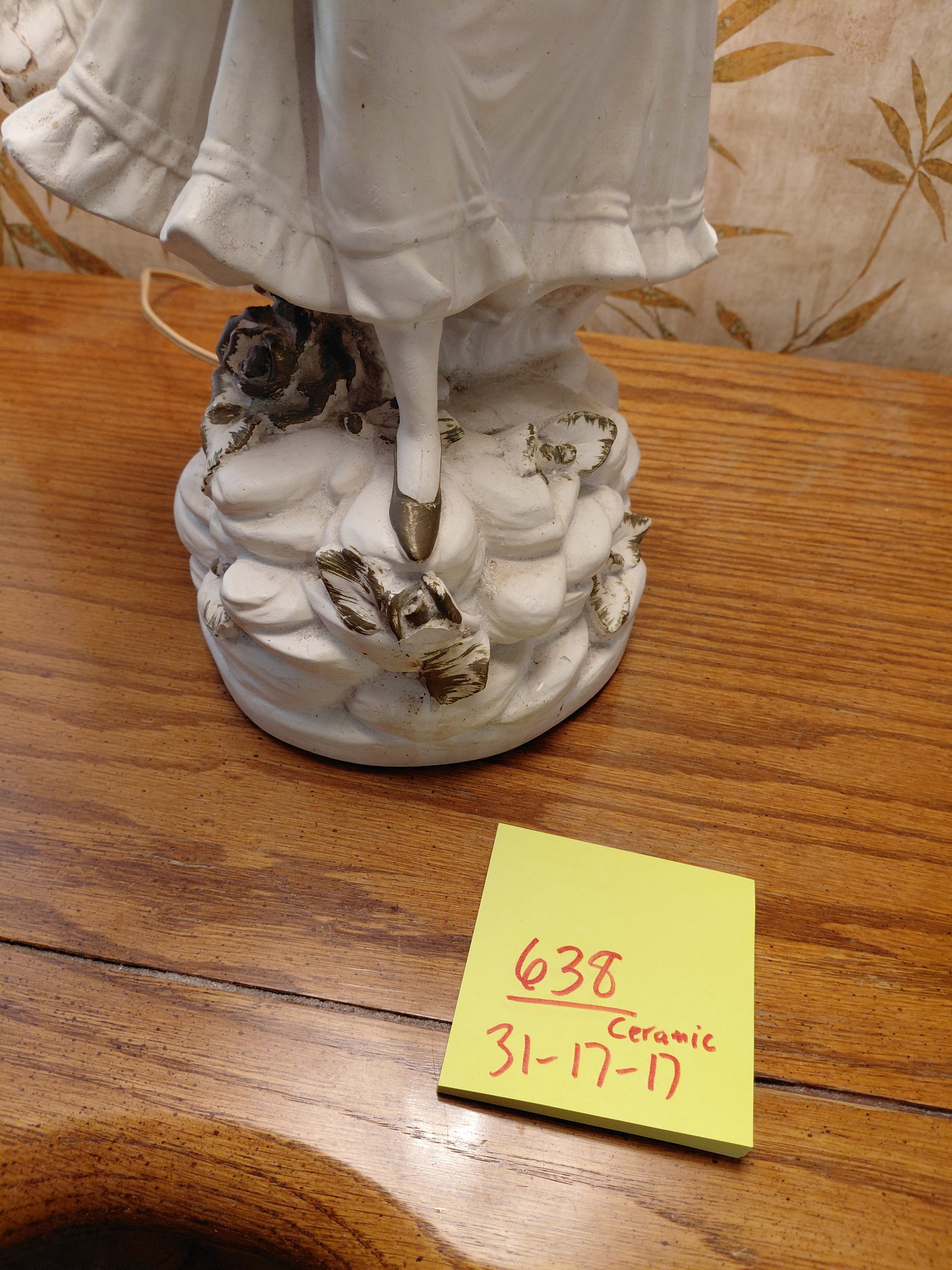 Large Ornate Ceramic Parlor Lamp / Woman with Flowers as seen - 2