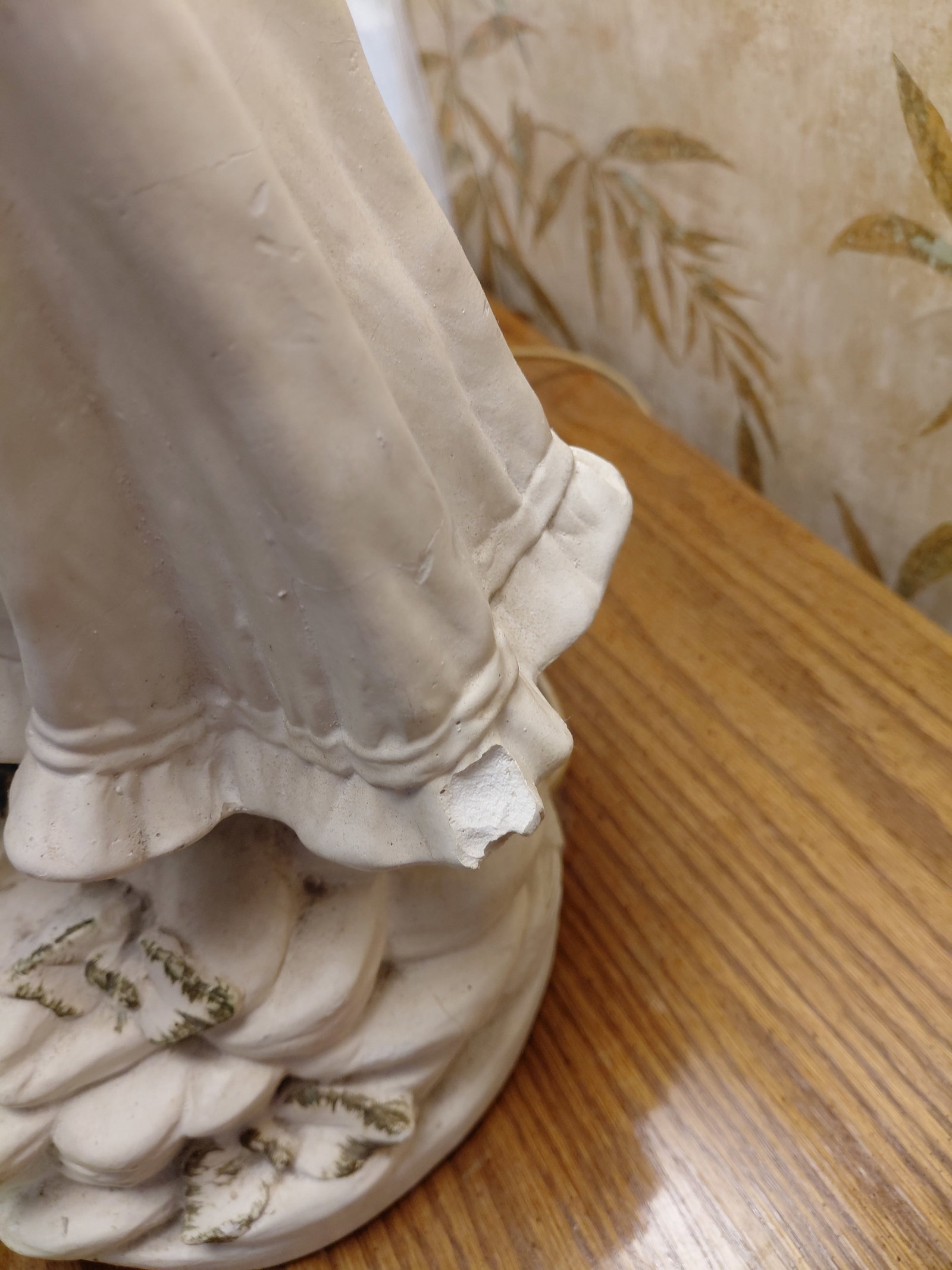 Large Ornate Ceramic Parlor Lamp / Woman with Flowers as seen - 5