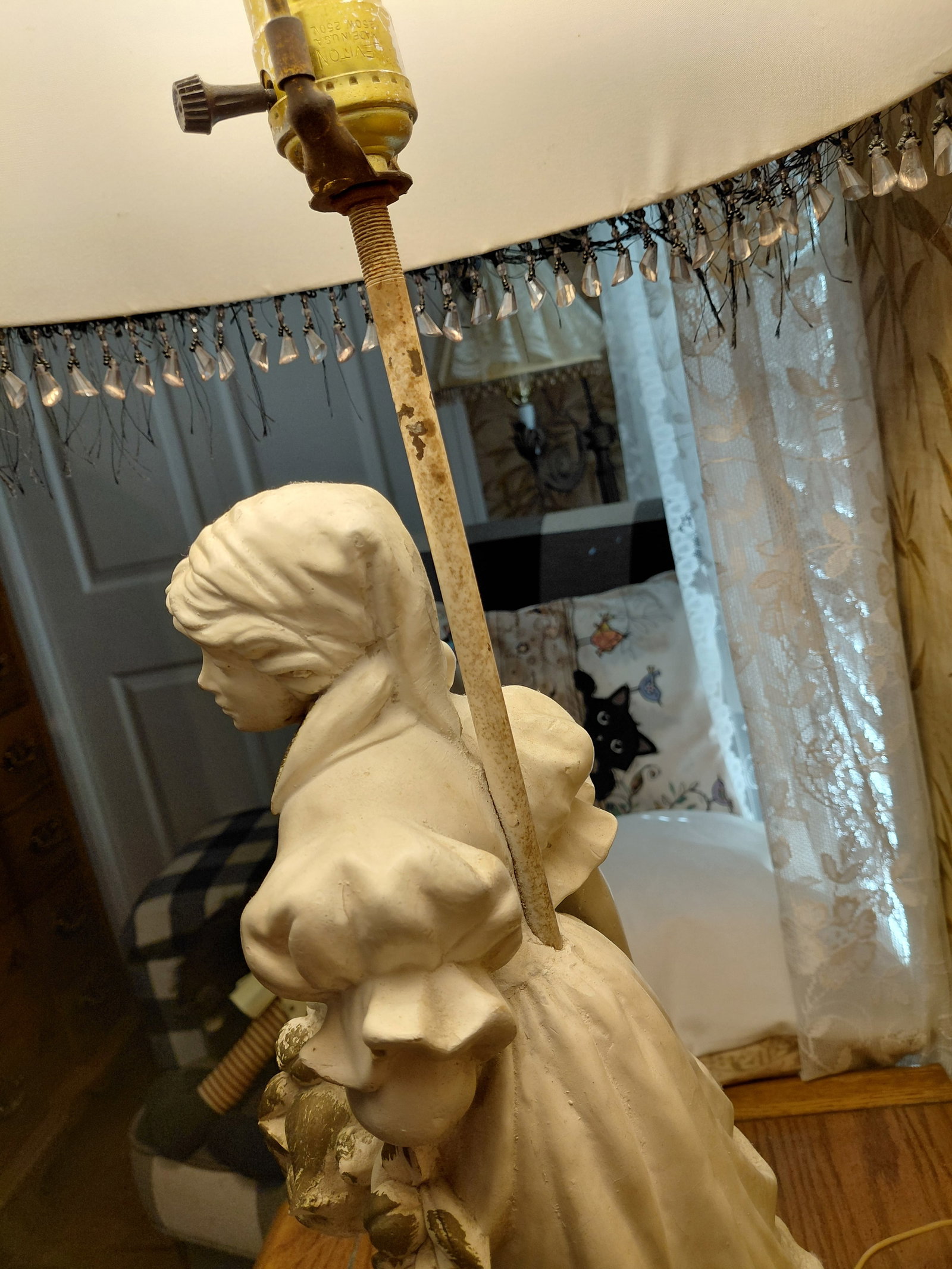 Large Ornate Ceramic Parlor Lamp / Woman with Flowers as seen - 6