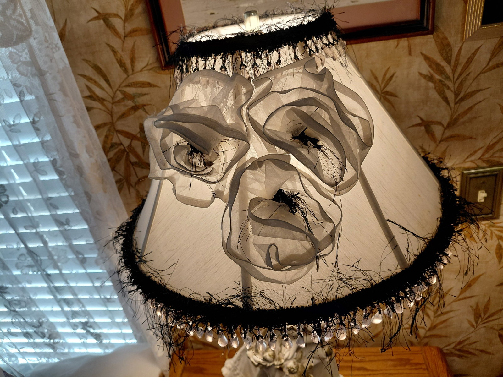 Large Ornate Ceramic Parlor Lamp / Woman with Flowers as seen - 7