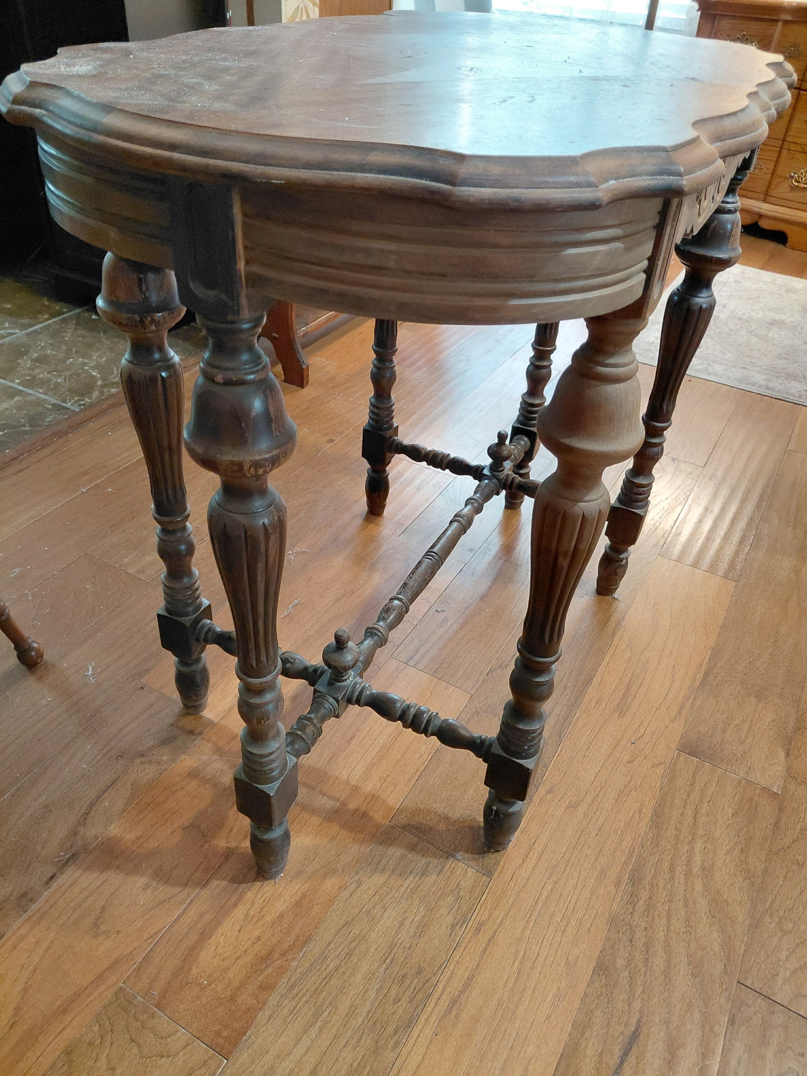 Vintage Walnut Parlor Table / condition issues as seen - 4